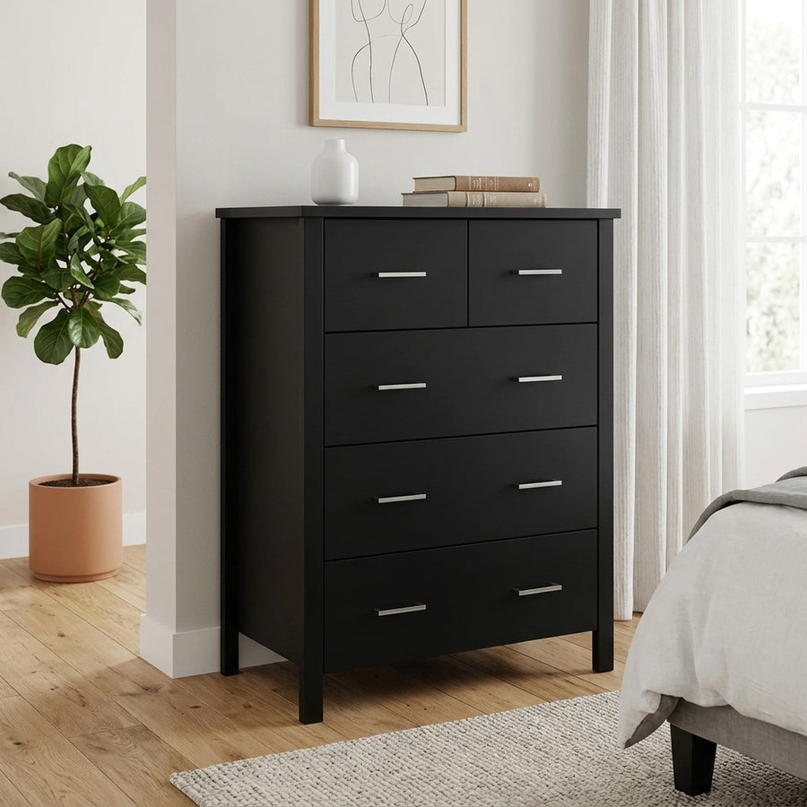 Bella 5 Drw Tallboy Black | Furniture World NZ