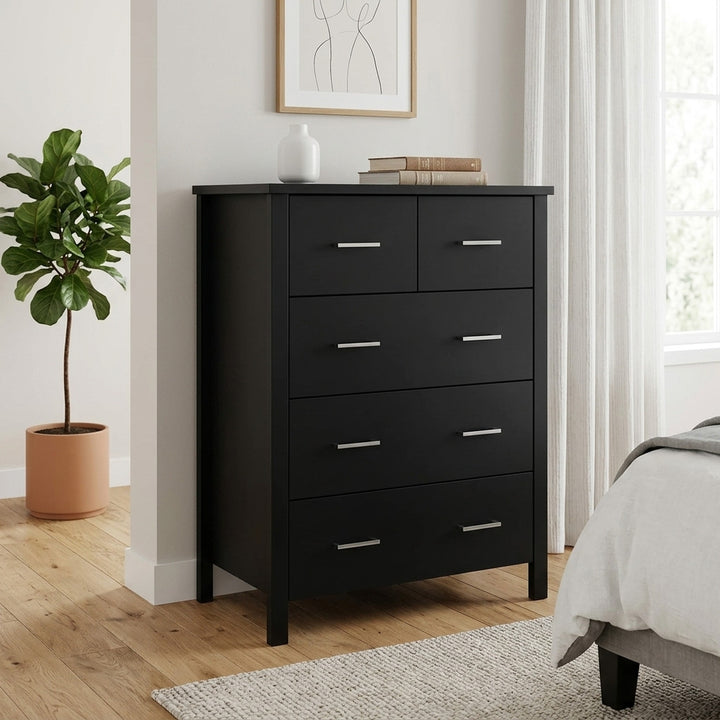 Bella 5 Drw Tallboy Black | Furniture World NZ