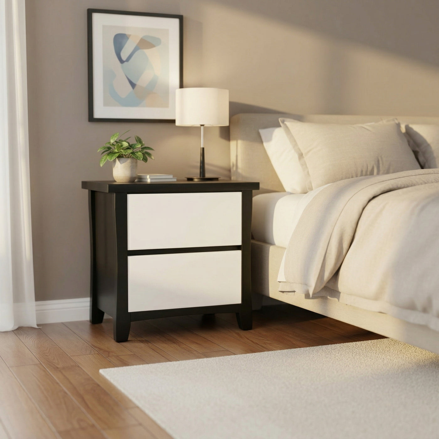 Maverick 2 Drw Bed Sider (Black/White) | Furniture World NZ
