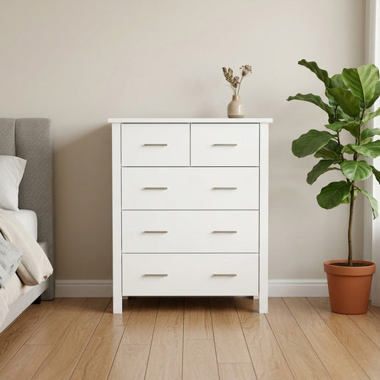 Bella 5 Drw Tallboy White