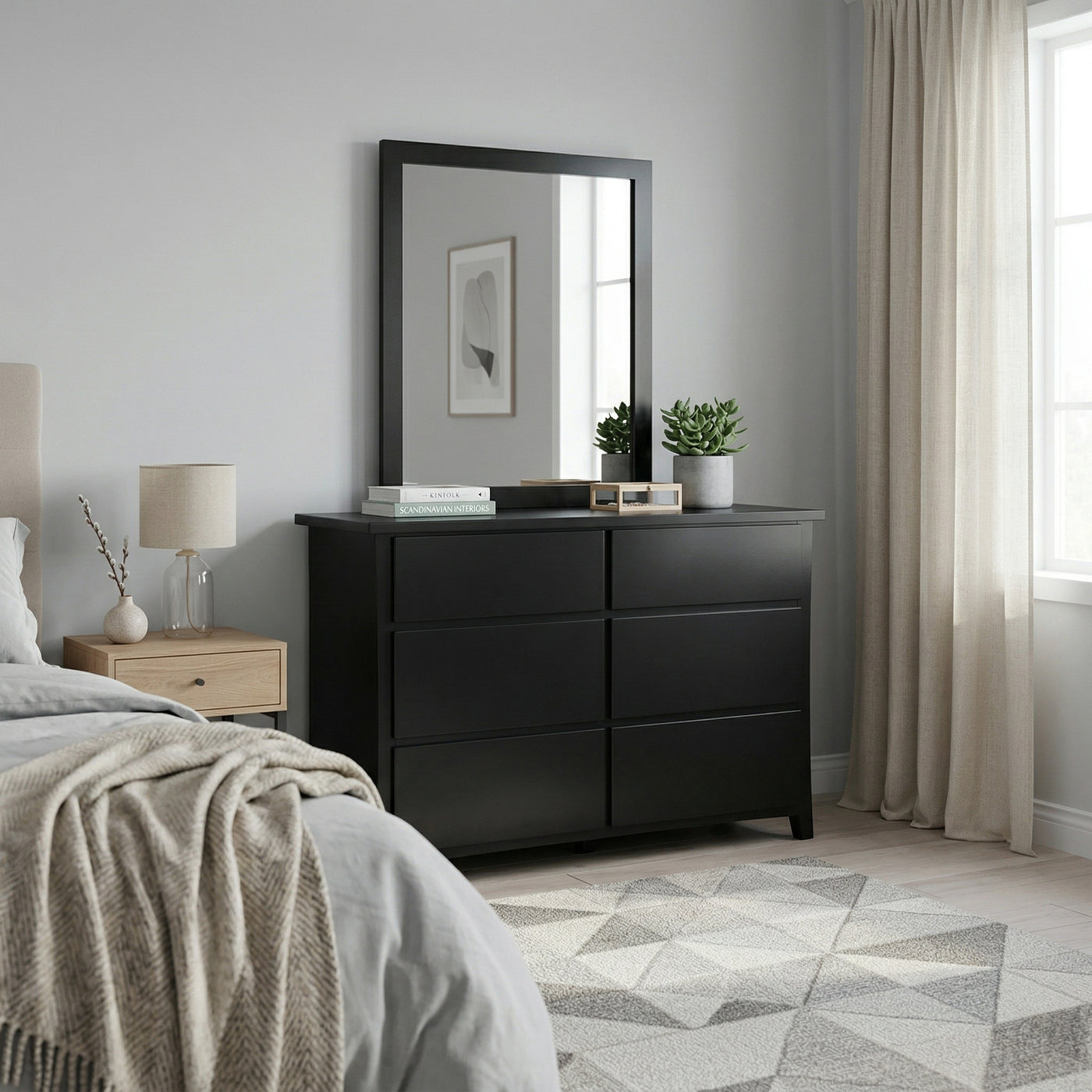 Henley 6 Drw Dresser / Mirror Black | Furniture World NZ