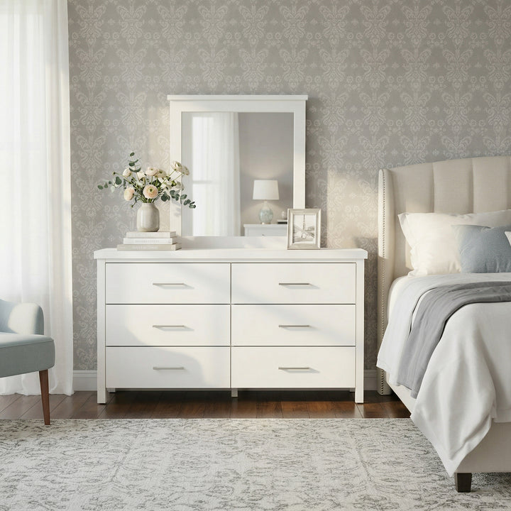 Champion 6 Drw Dresser / Mirror White | Furniture World NZ