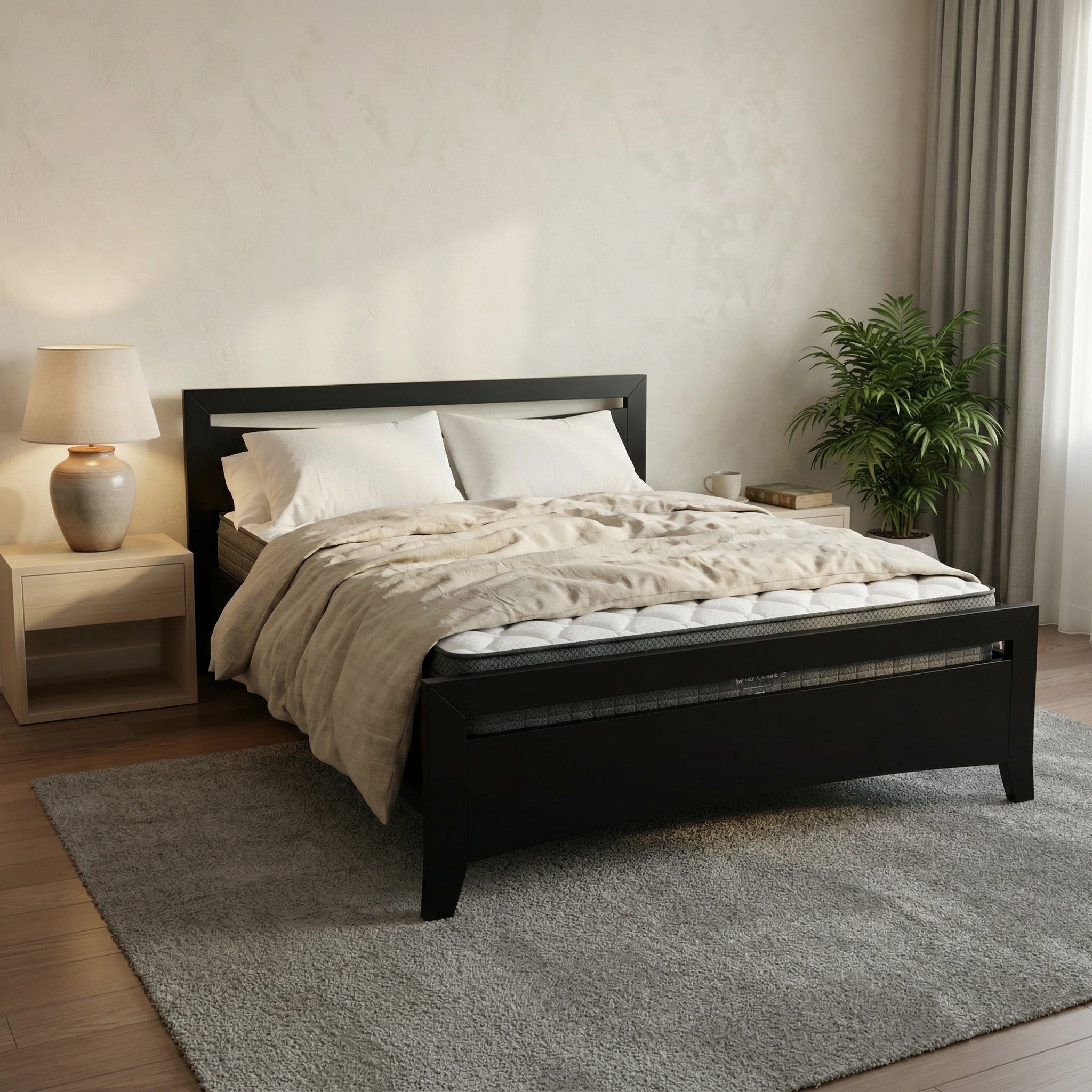 Henley Bed Frame Black + SleepTime Medium Mattress Queen | Furniture World NZ