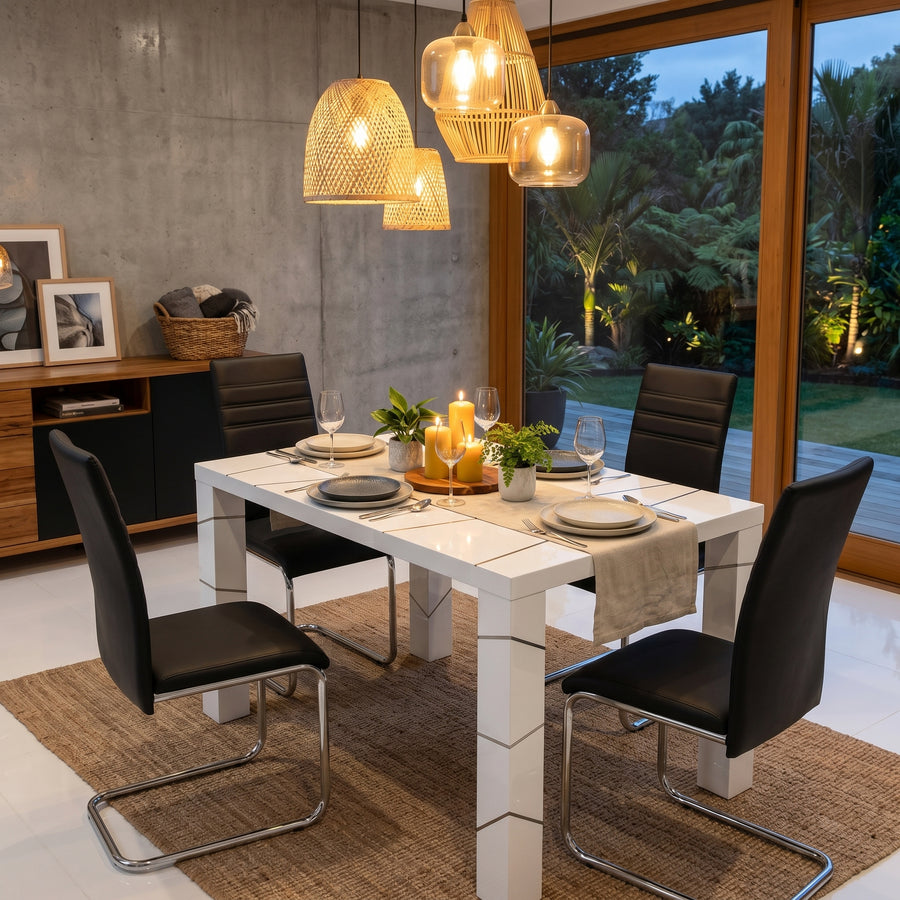 Lisa 1.5M 5 Pcs Dining Suite with Black Chairs | Furniture World NZ