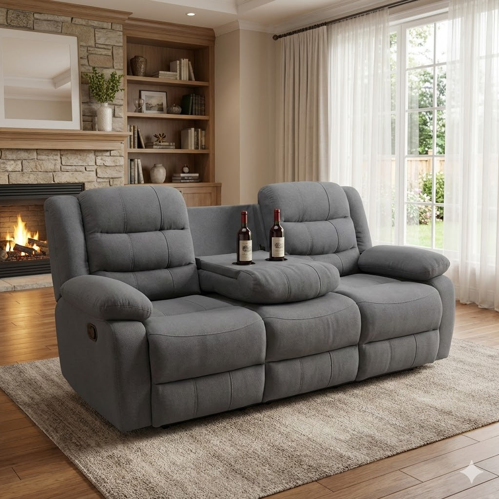 Lush Recliner 3 Seater with Cup Holder Dark Grey