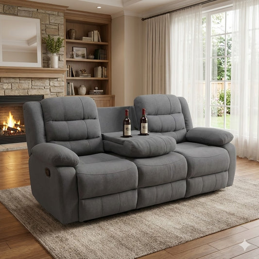 Lush Recliner 3 Seater with Cup Holder Dark Grey