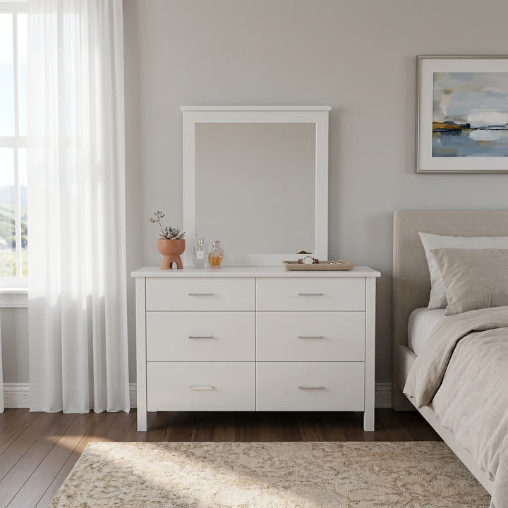 Bella 6 Drw White Dresser / Mirror
