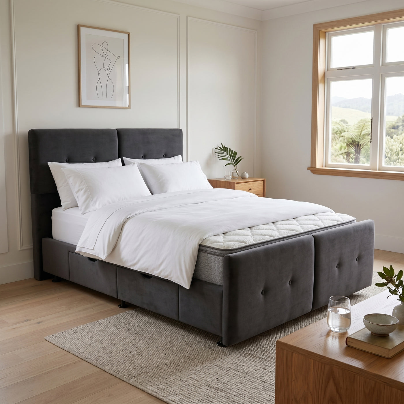 NZ Made Aero Bed Frame With Drawers + Bliss Max Medium Mattress | Furniture World NZ