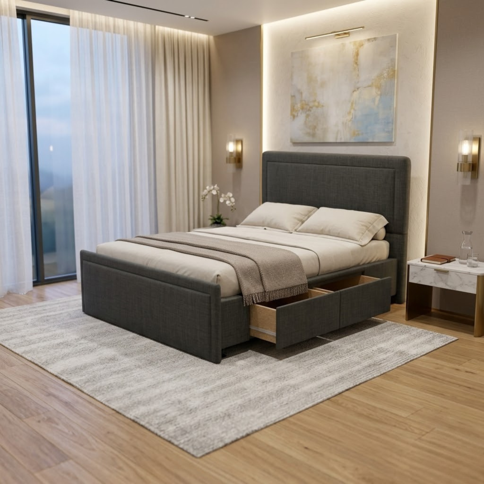NZ Made Amber Bed Frame With Drawers