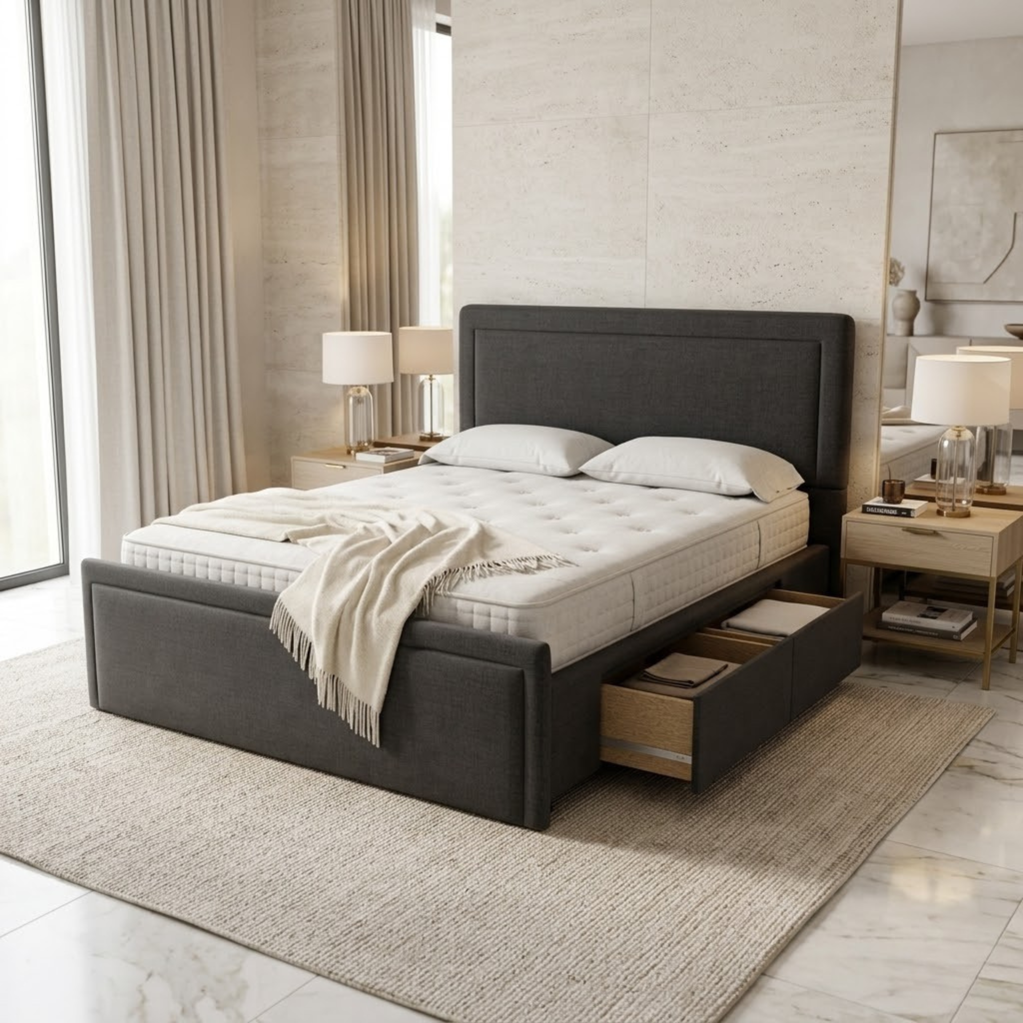 NZ Made Amber Bed Frame With Drawers