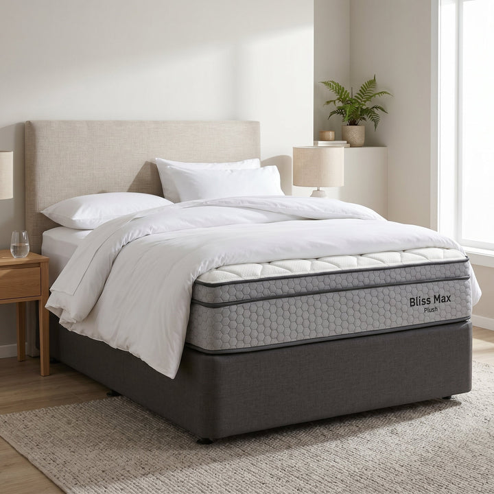 NZ Made Bliss Max Plush Mattress + Royal Bed Base