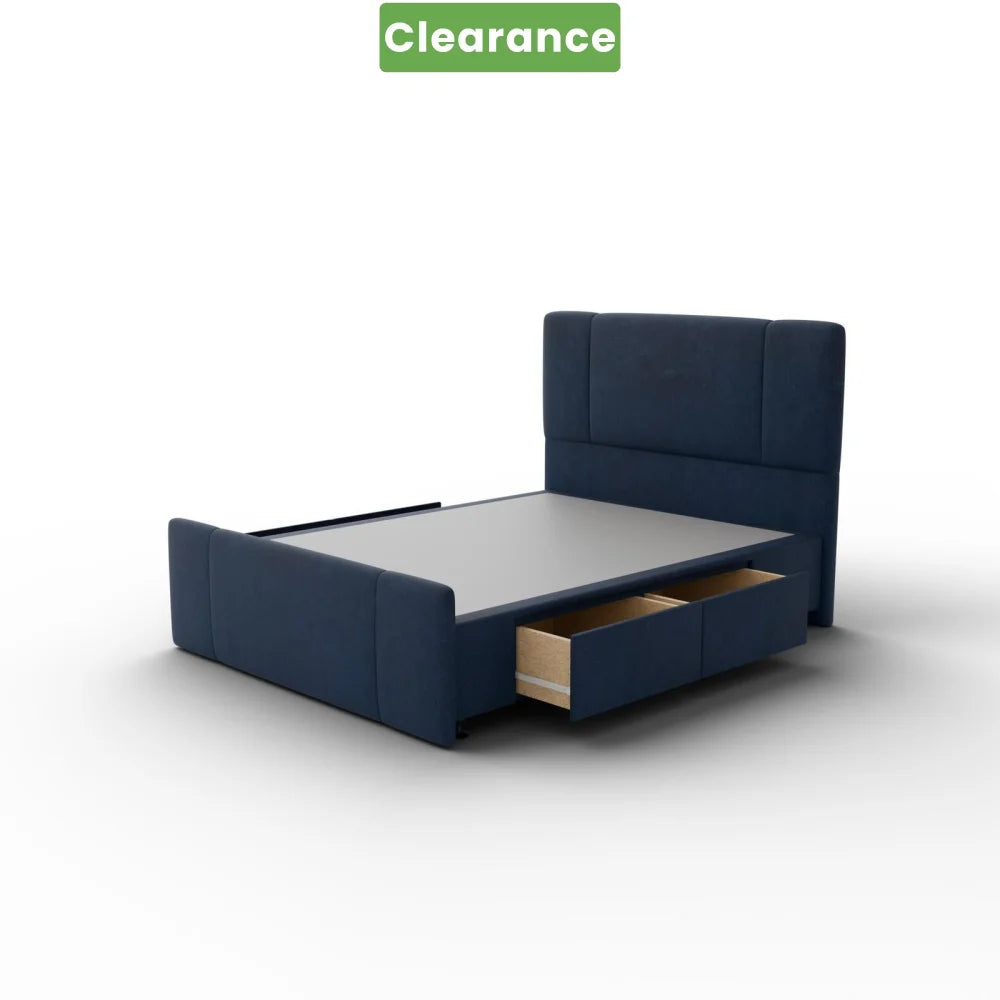NZ Made Crest Bed Frame Double Navy Blue With Drawers - Floor Model