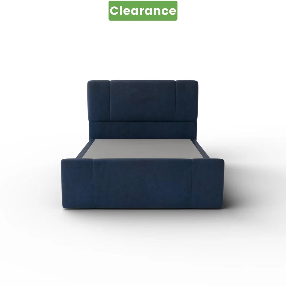 NZ Made Crest Bed Frame Double Navy Blue With Drawers - Floor Model