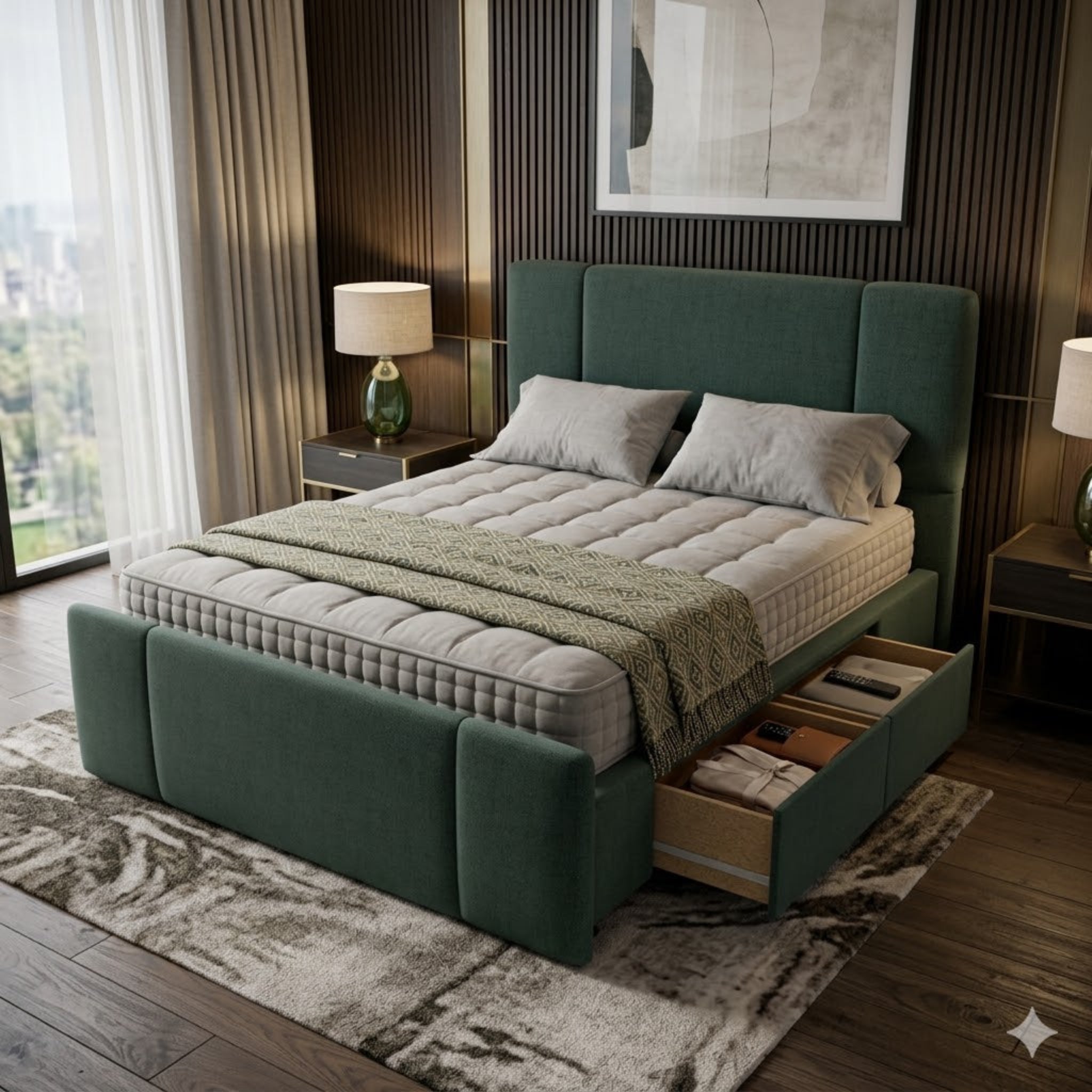 NZ Made Crest Bed Frame With Drawers