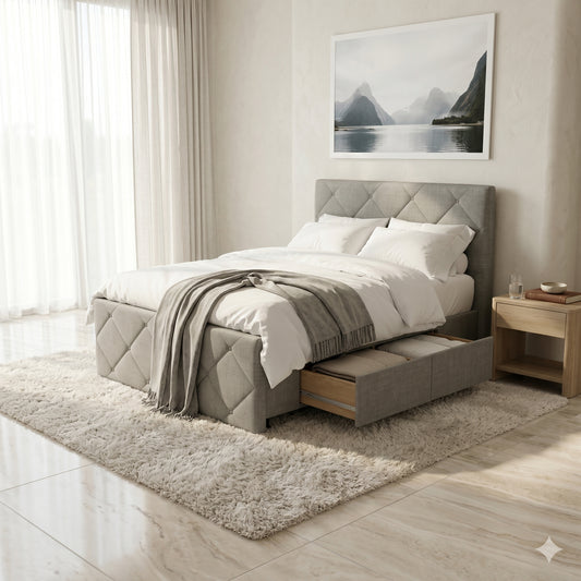 NZ Made Crystal Bed Frame With Drawers + Venus Medium Mattress — Bed Bundle | Furniture World NZ