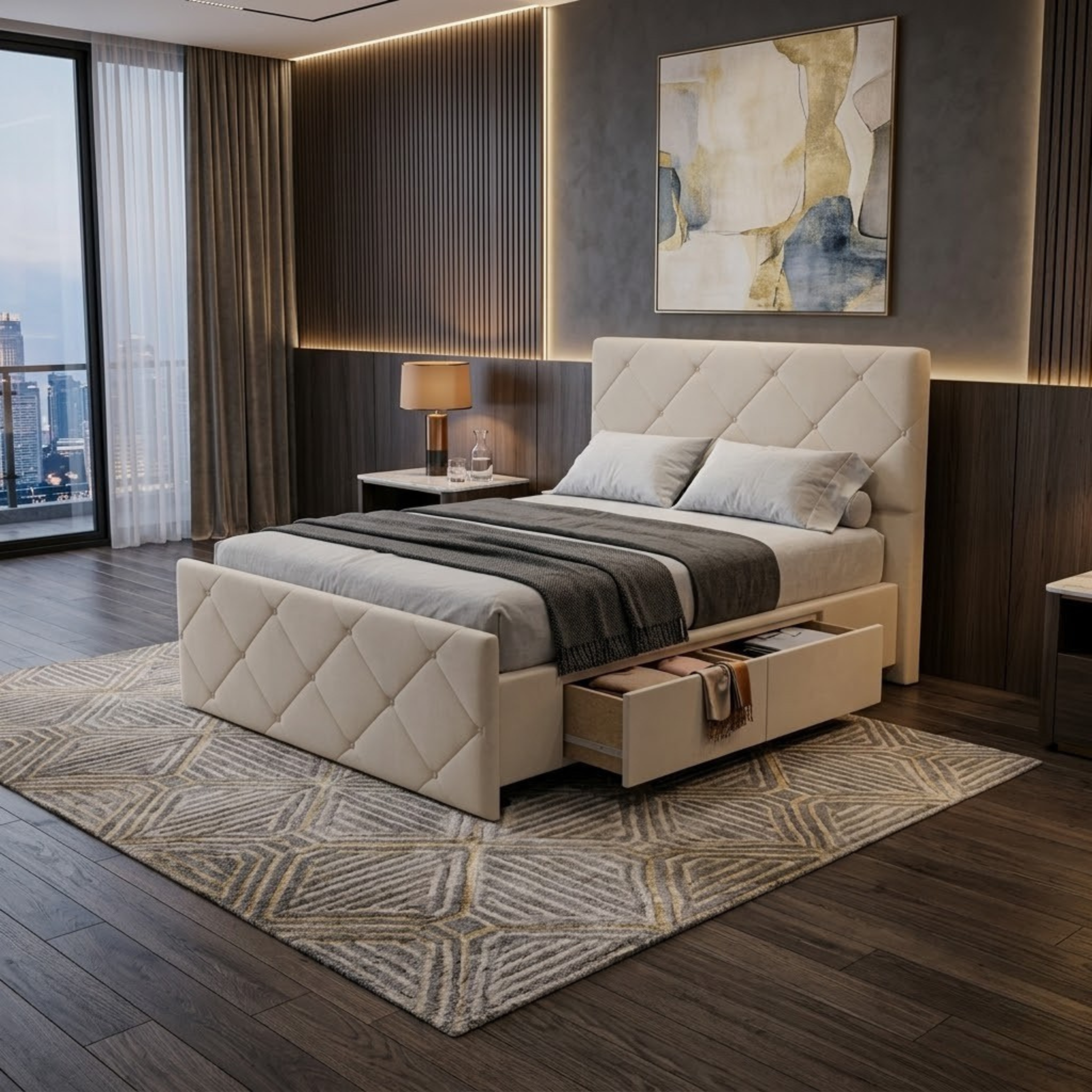 NZ Made Crystal Bed Frame With Drawers