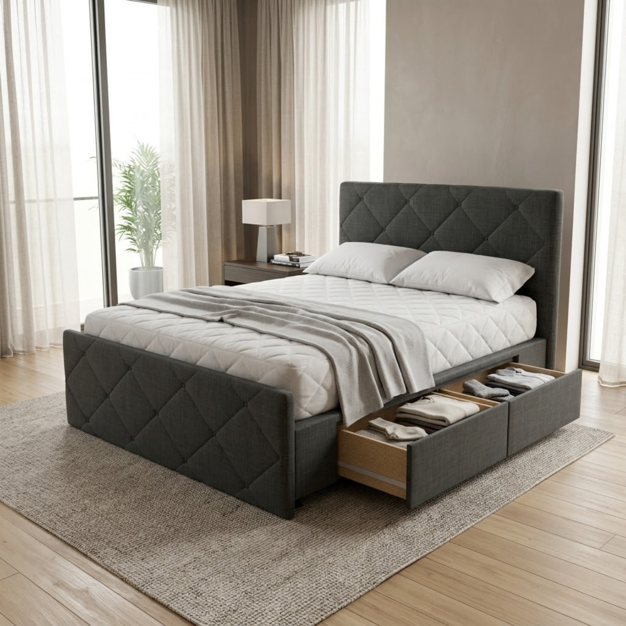 NZ Made Crystal Bed Frame With Drawers