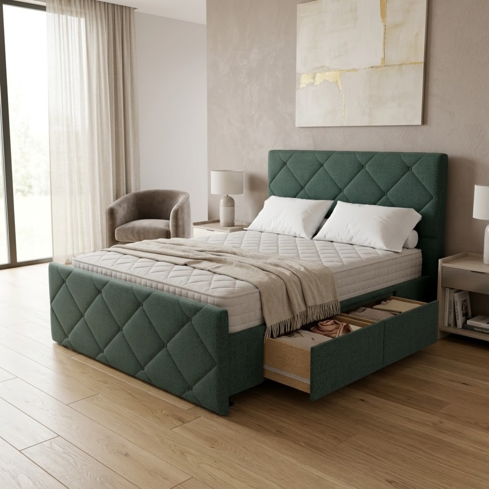NZ Made Crystal Bed Frame With Drawers