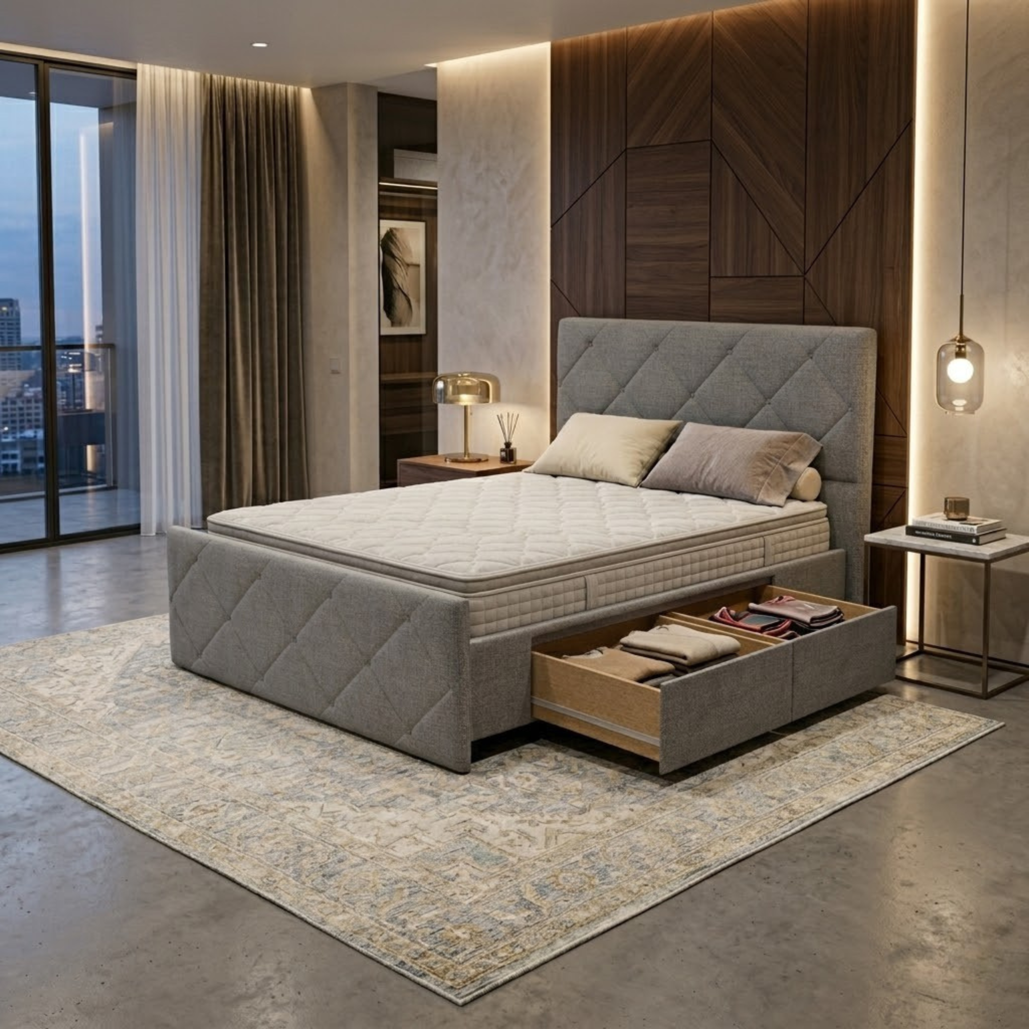 NZ Made Crystal Bed Frame With Drawers