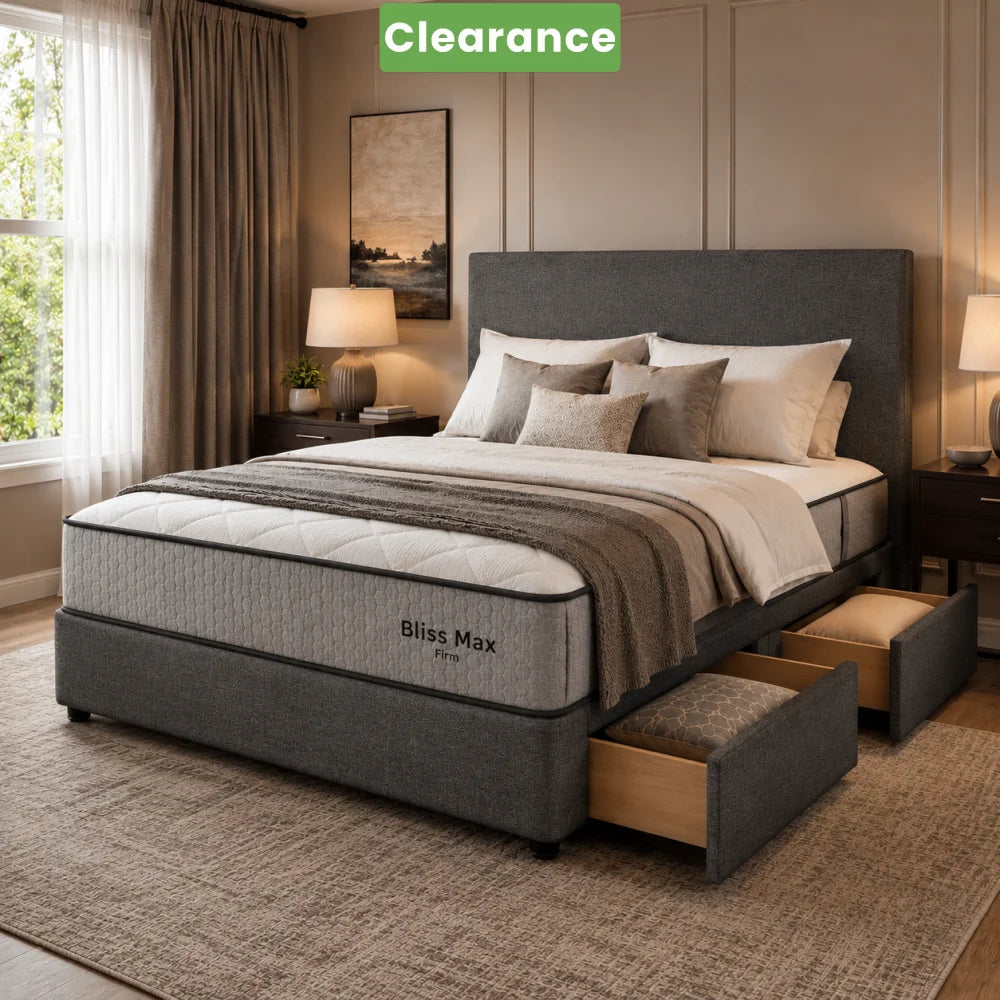 NZ Made Eco Bed Base Queen With 2 Drawer- Floor Model - Bedroom Furniture Sets
