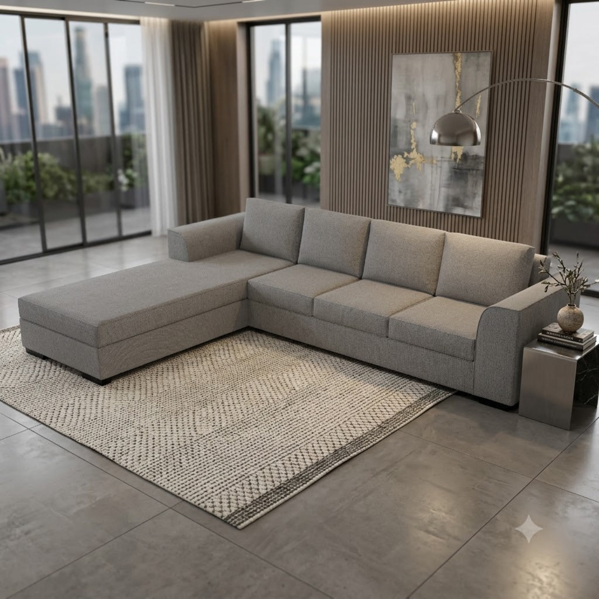 NZ Made Harbor 4 Seater with Chaise Corner Sofa-Ramsey Biscuit