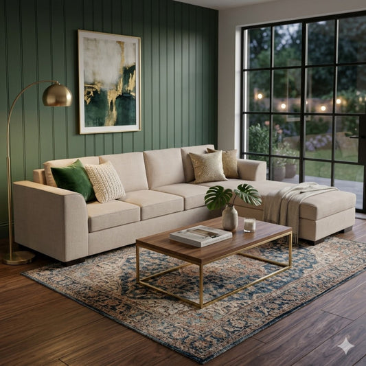 NZ Made Harbor 4 Seater with Chaise Corner Sofa-Ramsey Biscuit