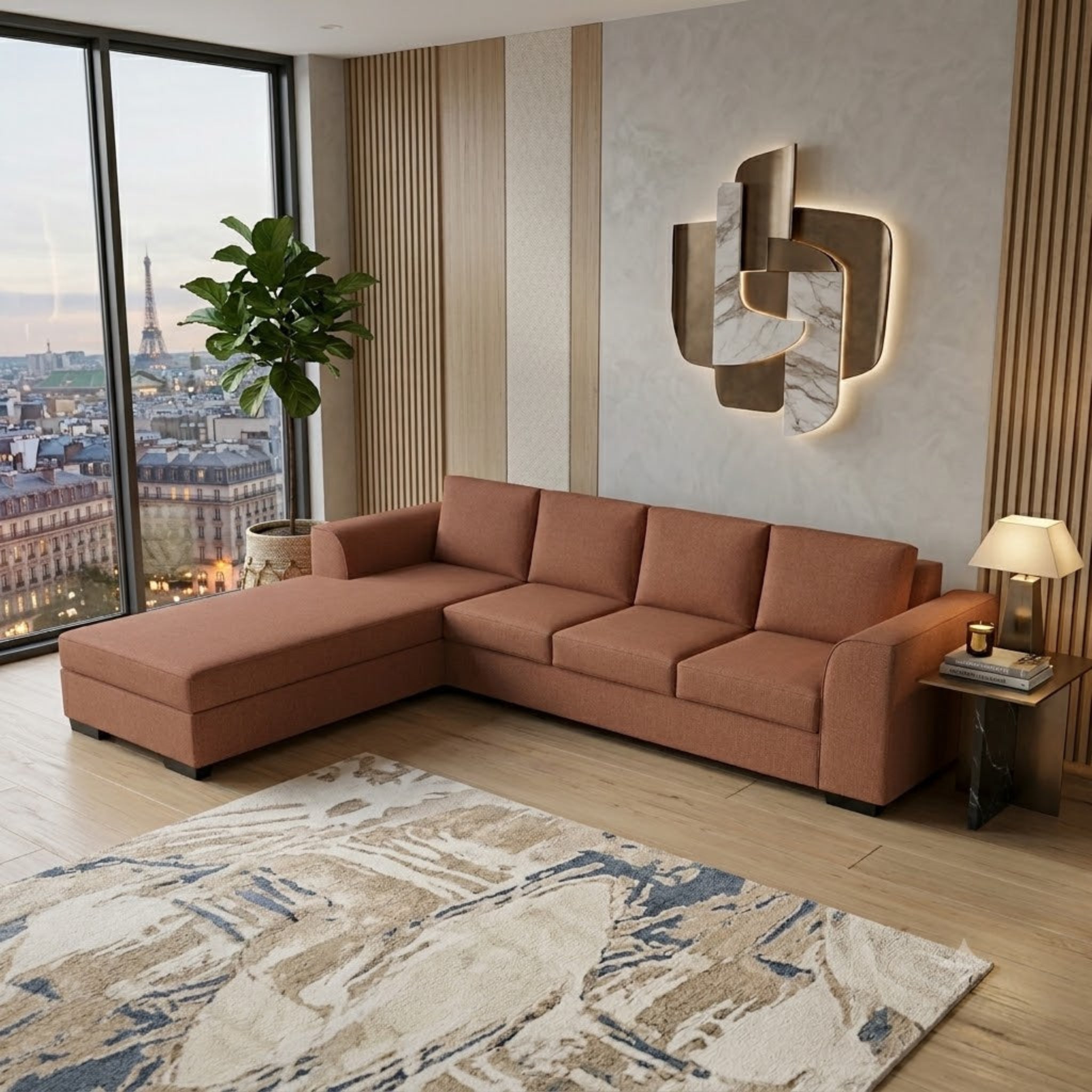 NZ Made Harbor 4 Seater with Chaise Corner Sofa-Ramsey Biscuit