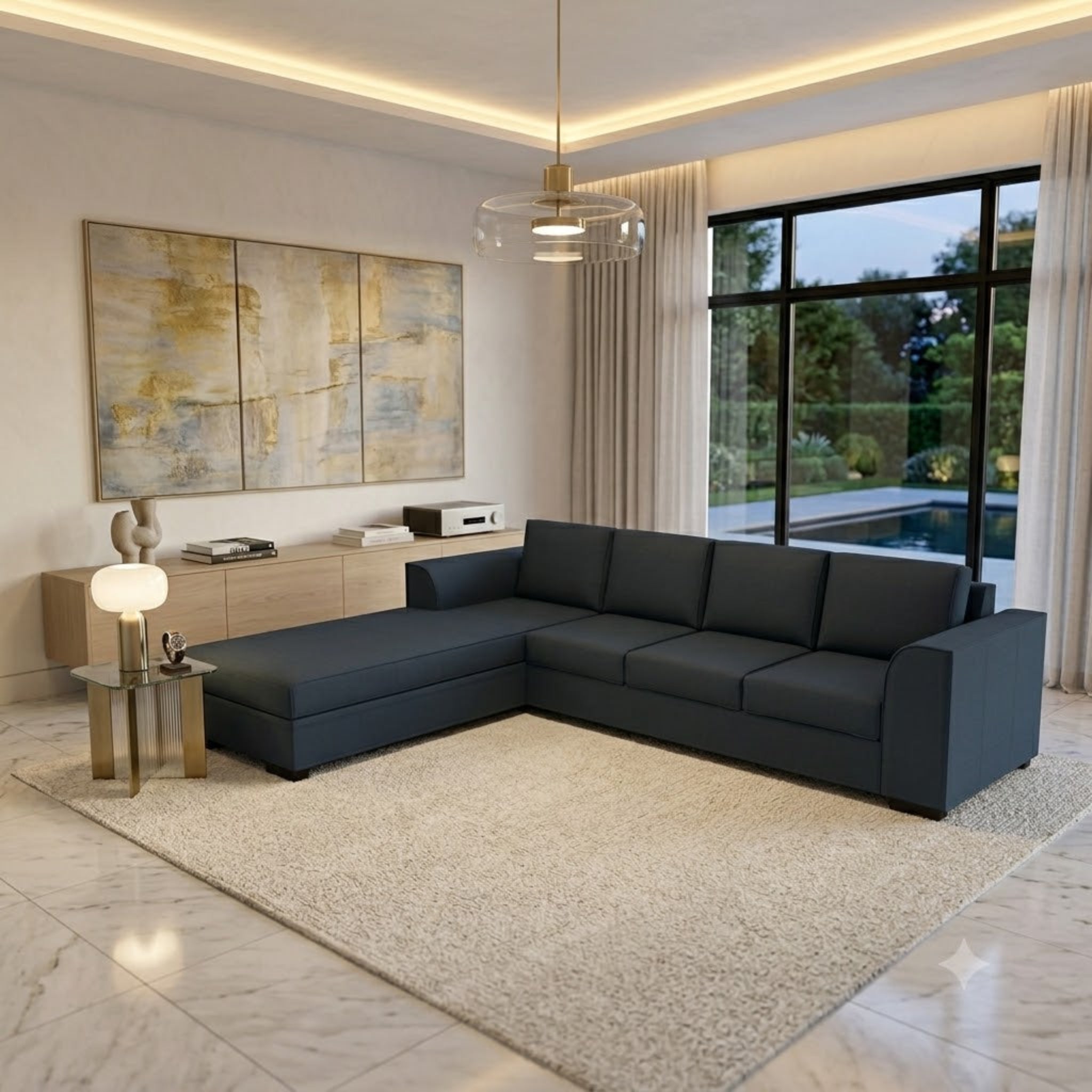 NZ Made Harbor 4 Seater with Chaise Corner Sofa-Ramsey Biscuit