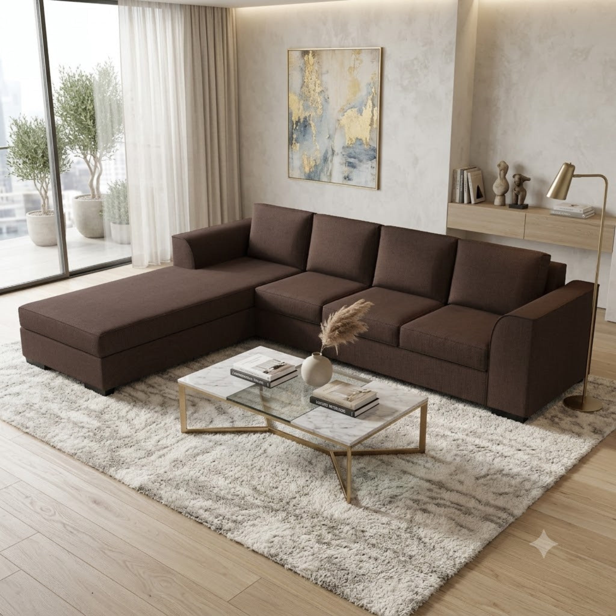 NZ Made Harbor 4 Seater with Chaise Corner Sofa-Ramsey Biscuit