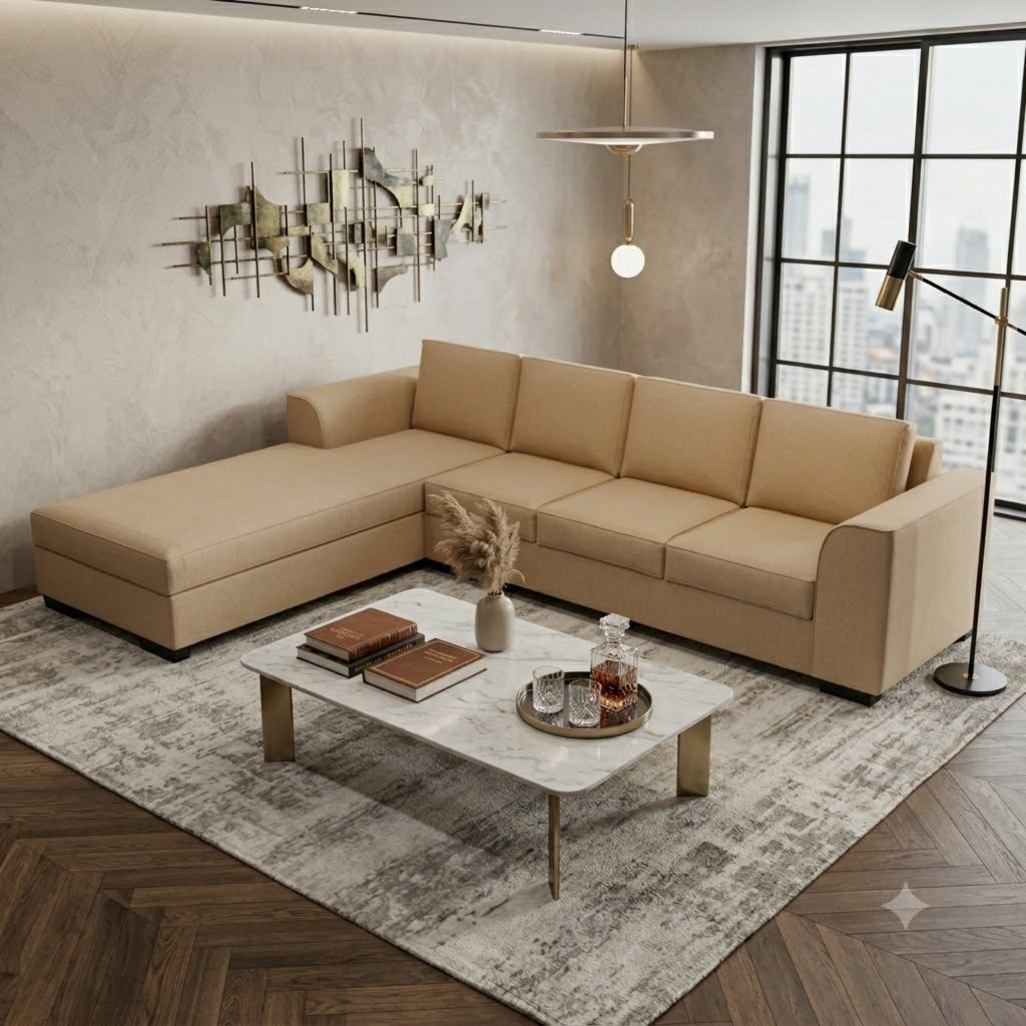 NZ Made Harbor 4 Seater with Chaise Corner Sofa-Ramsey Biscuit