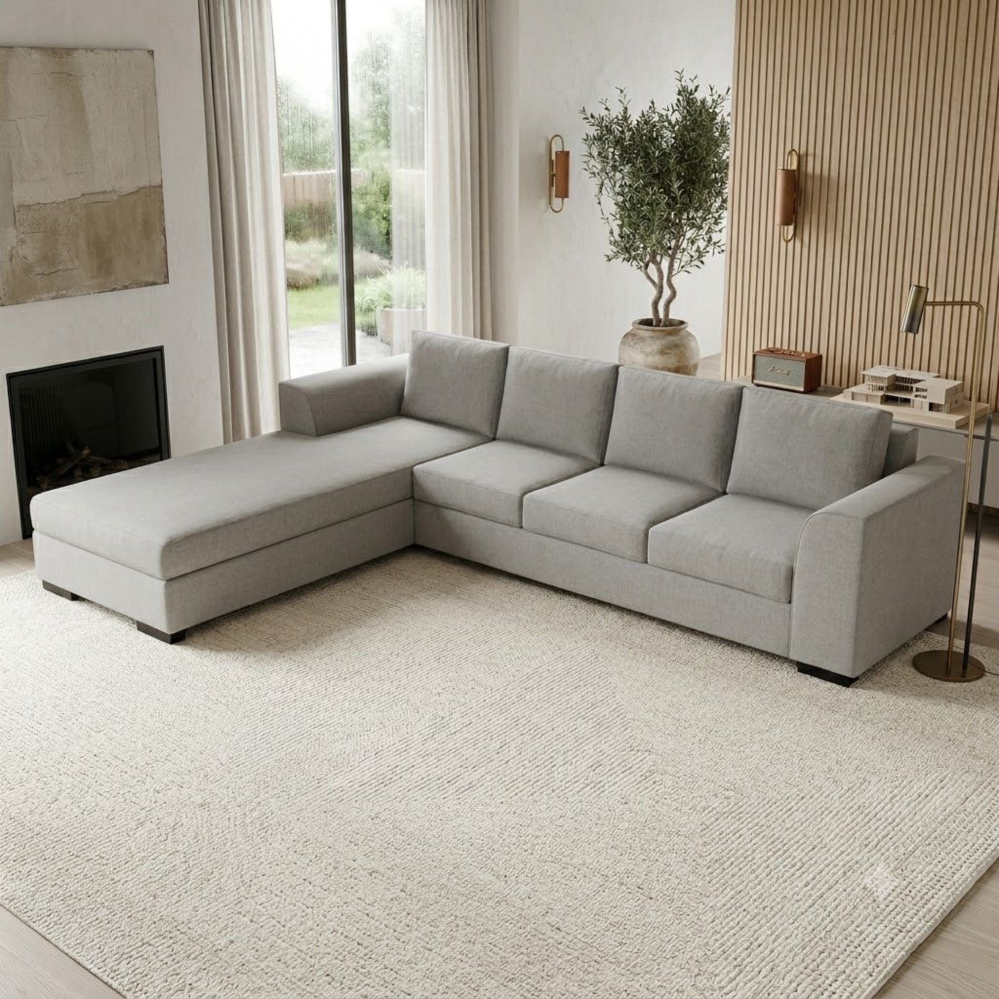 NZ Made Harbor 4 Seater with Chaise Corner Sofa-Ramsey Biscuit