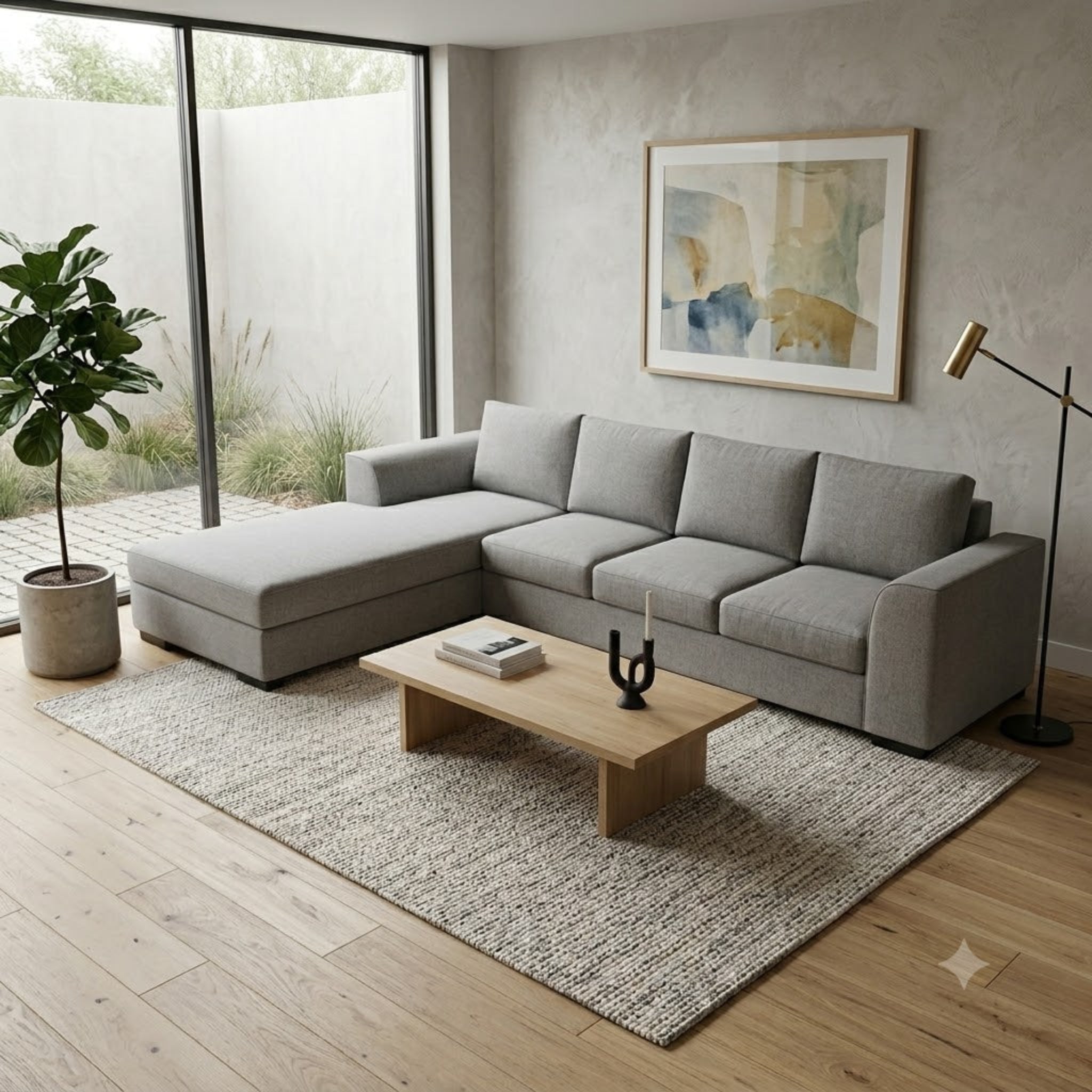NZ Made Harbor 4 Seater with Chaise Corner Sofa-Ramsey Biscuit