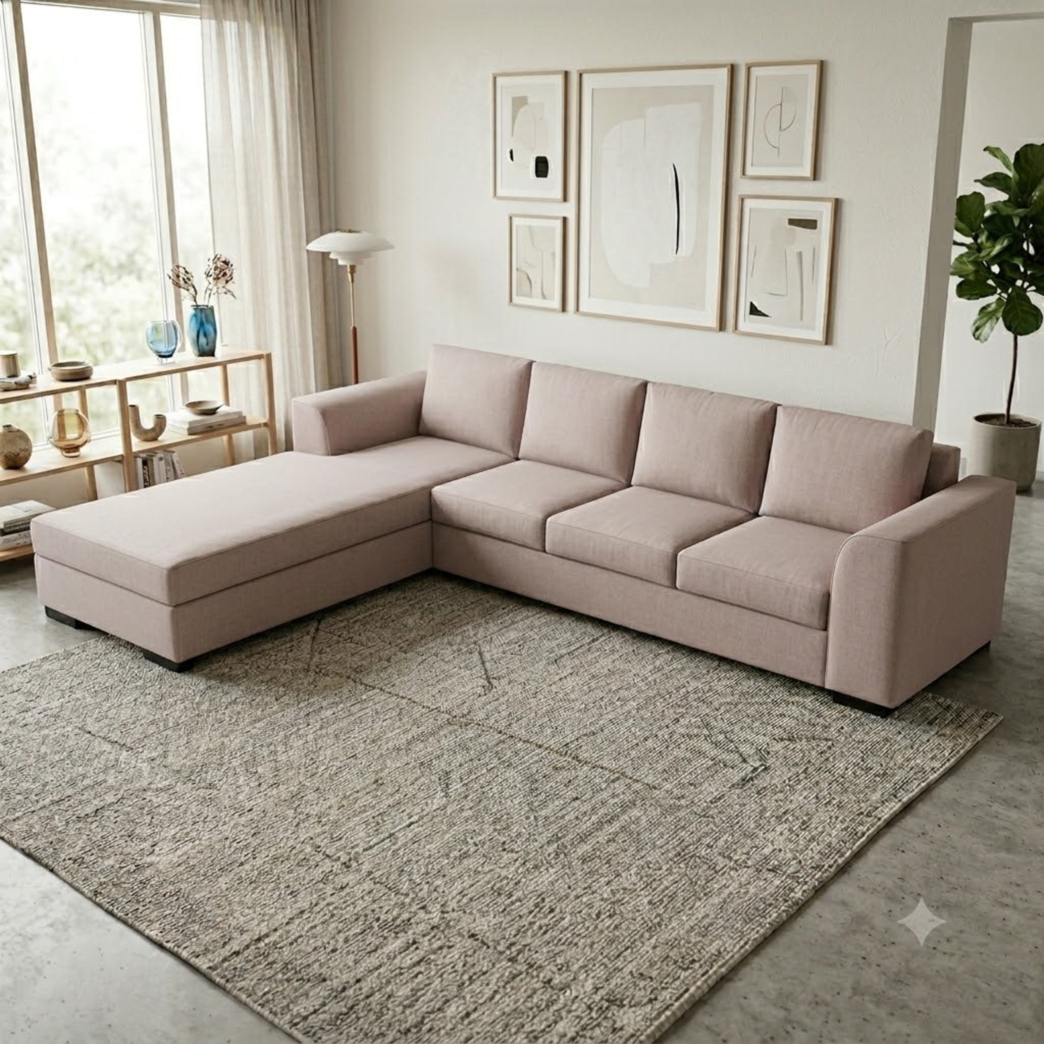 NZ Made Harbor 4 Seater with Chaise Corner Sofa-Ramsey Biscuit