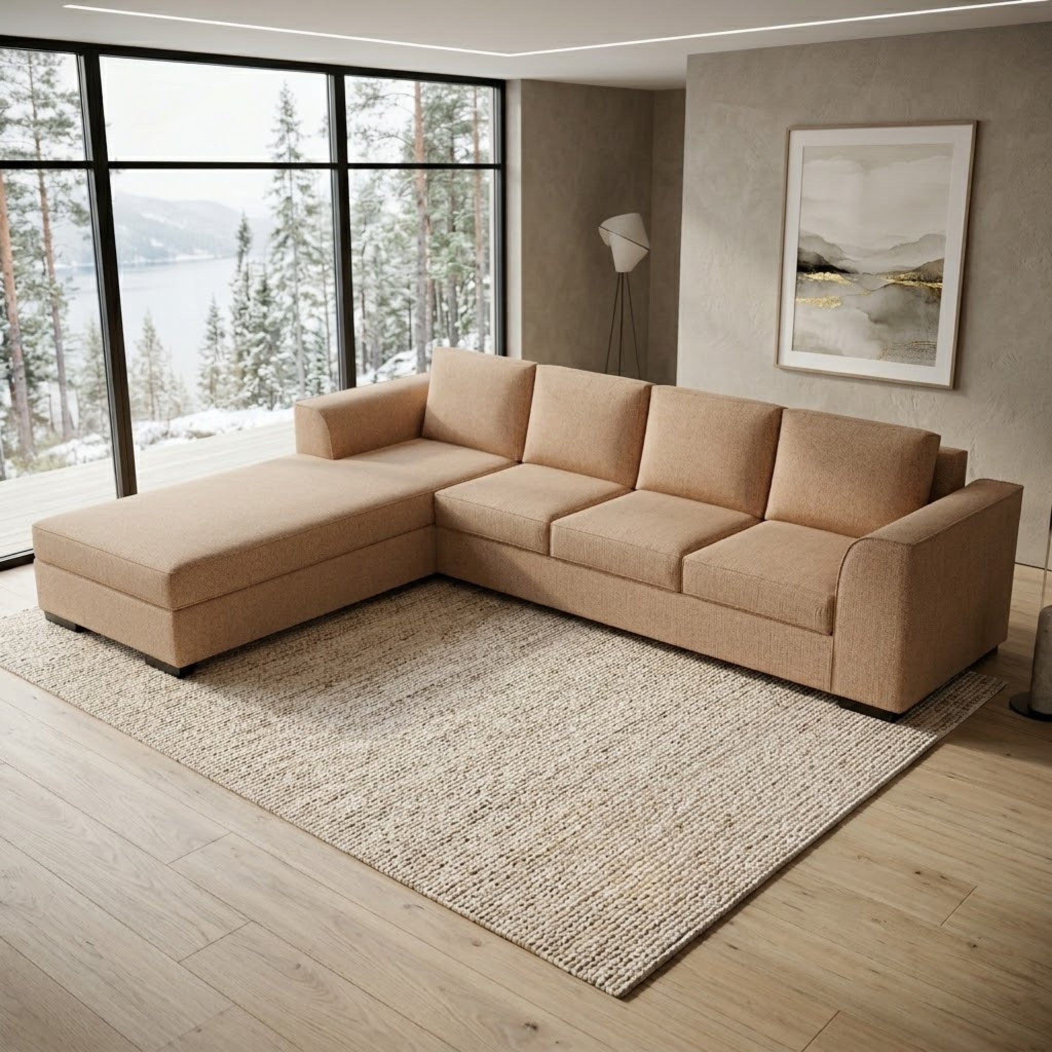 NZ Made Harbor 4 Seater with Chaise Corner Sofa-Ramsey Biscuit