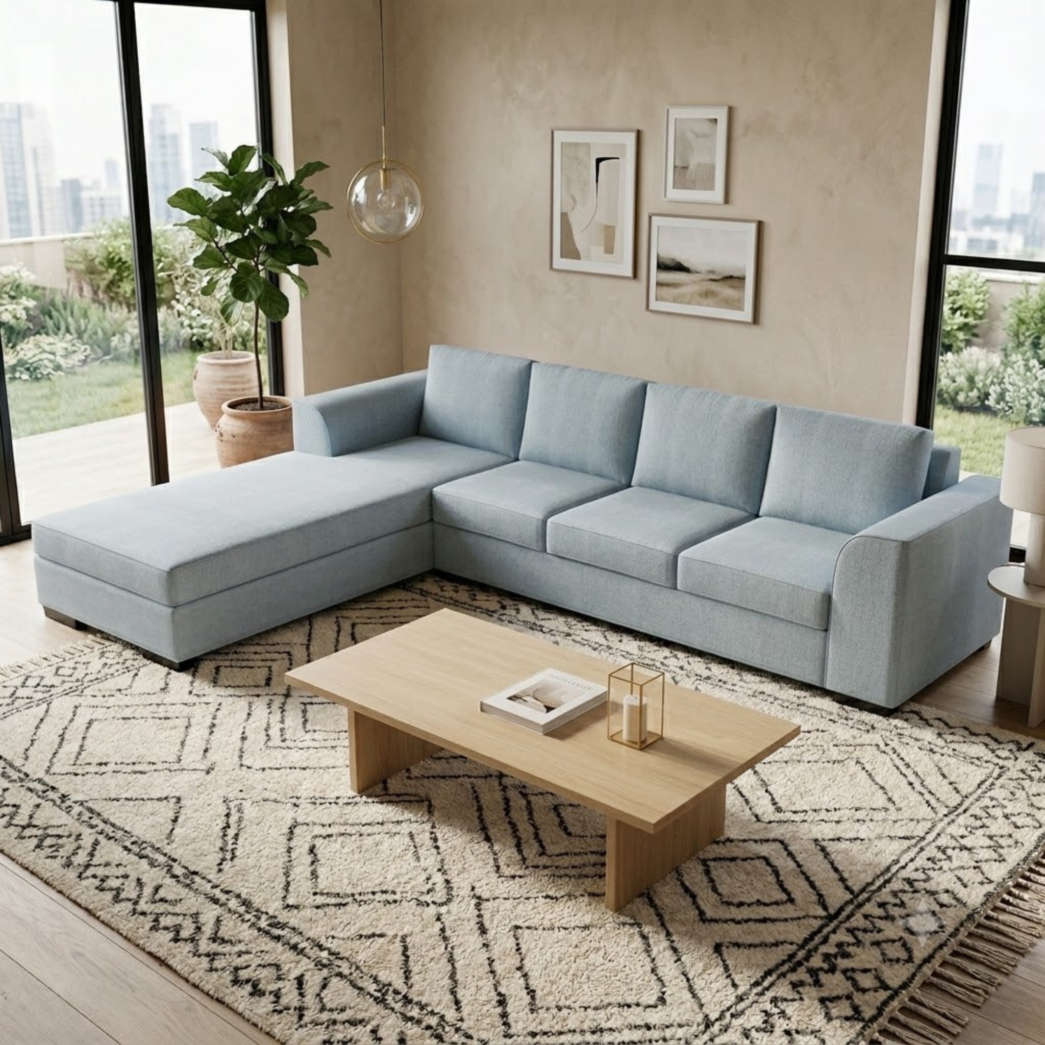 NZ Made Harbor 4 Seater with Chaise Corner Sofa-Ramsey Biscuit