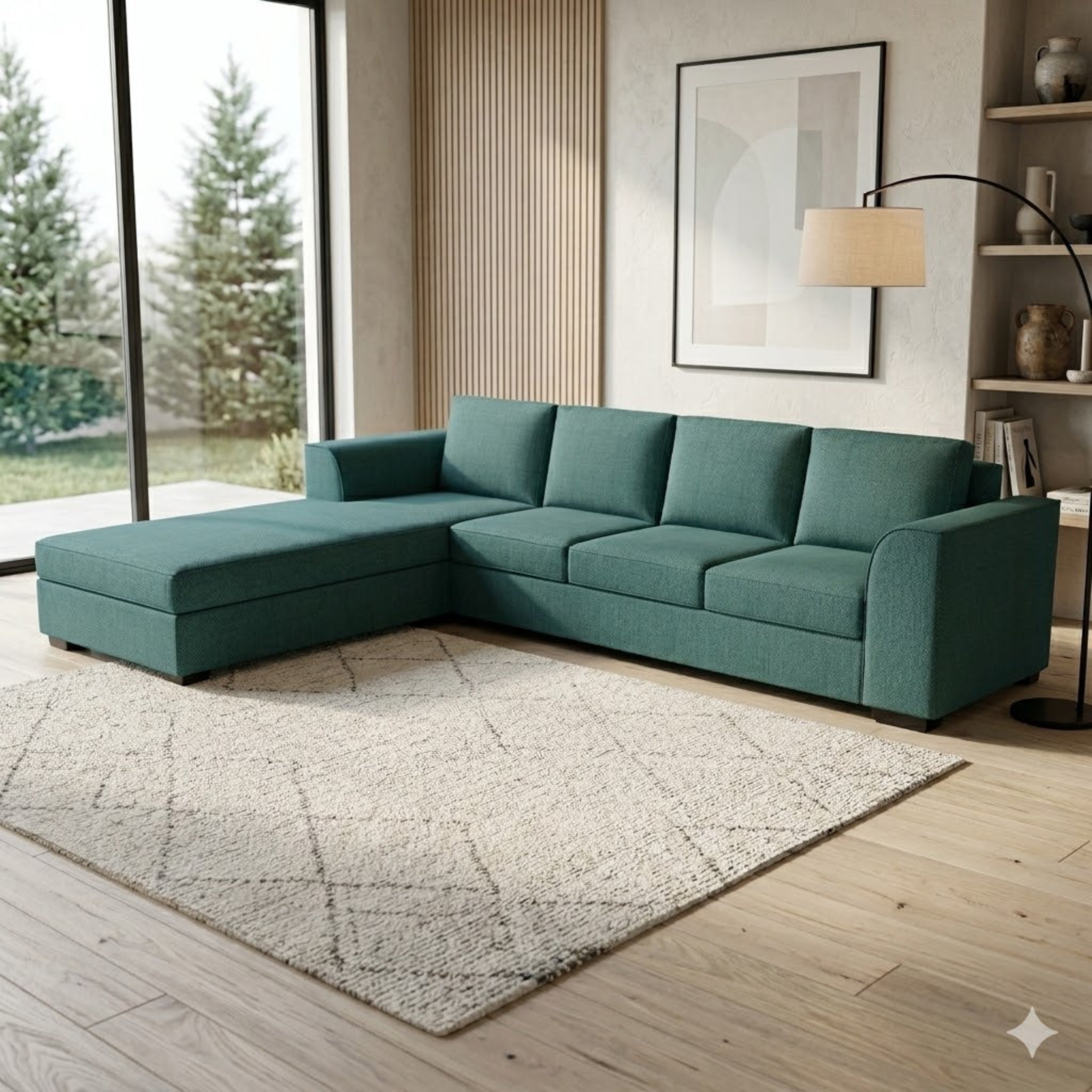 NZ Made Harbor 4 Seater with Chaise Corner Sofa-Ramsey Biscuit