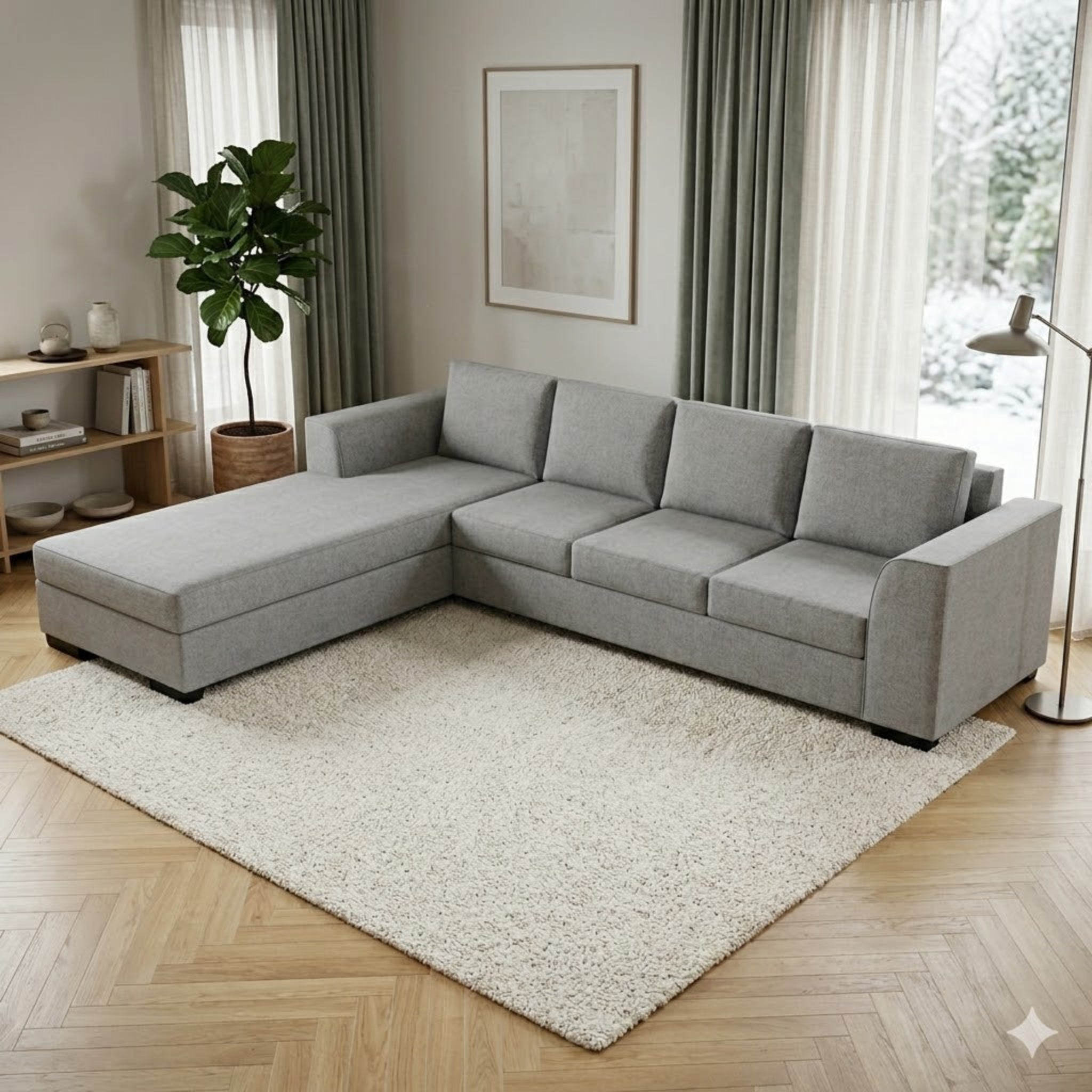 NZ Made Harbor 4 Seater with Chaise Corner Sofa-Ramsey Biscuit