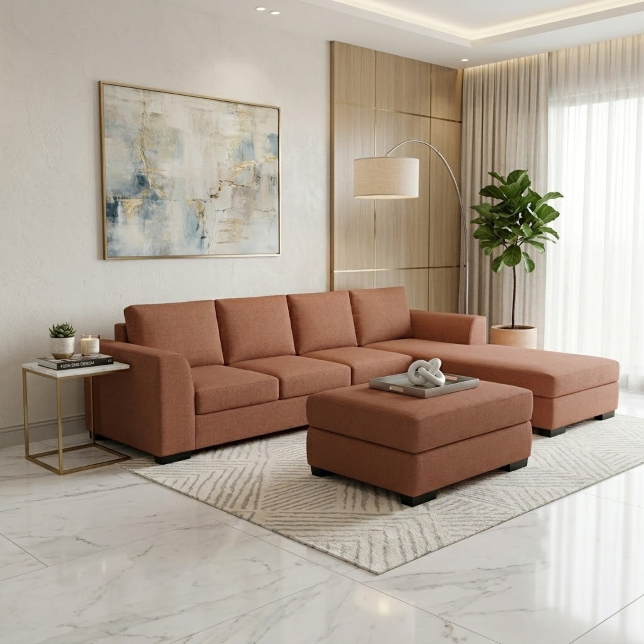 NZ Made Harbor 4 Seater with Chaise Corner Sofa-Ramsey Biscuit