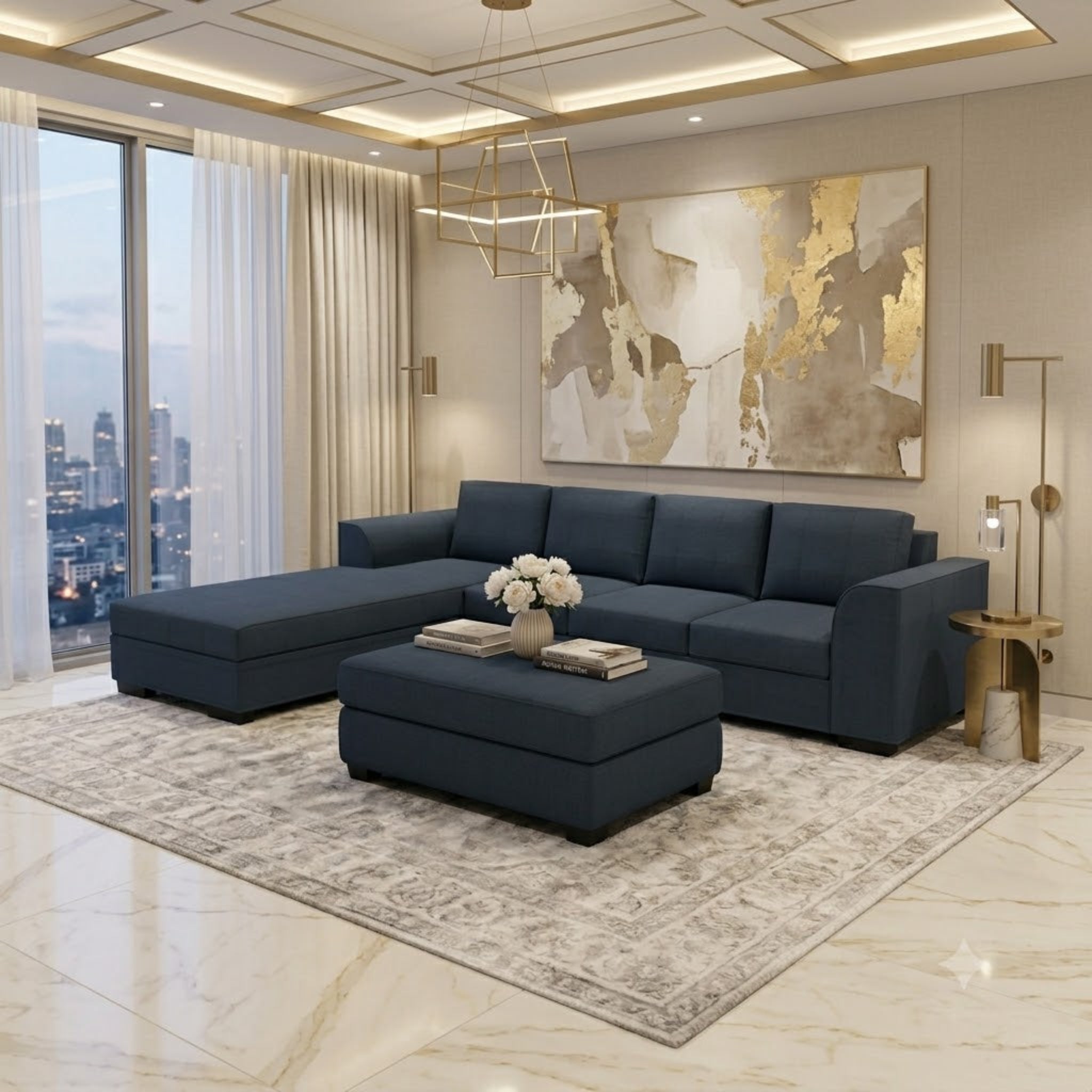 NZ Made Harbor 4 Seater with Chaise Corner Sofa-Ramsey Biscuit