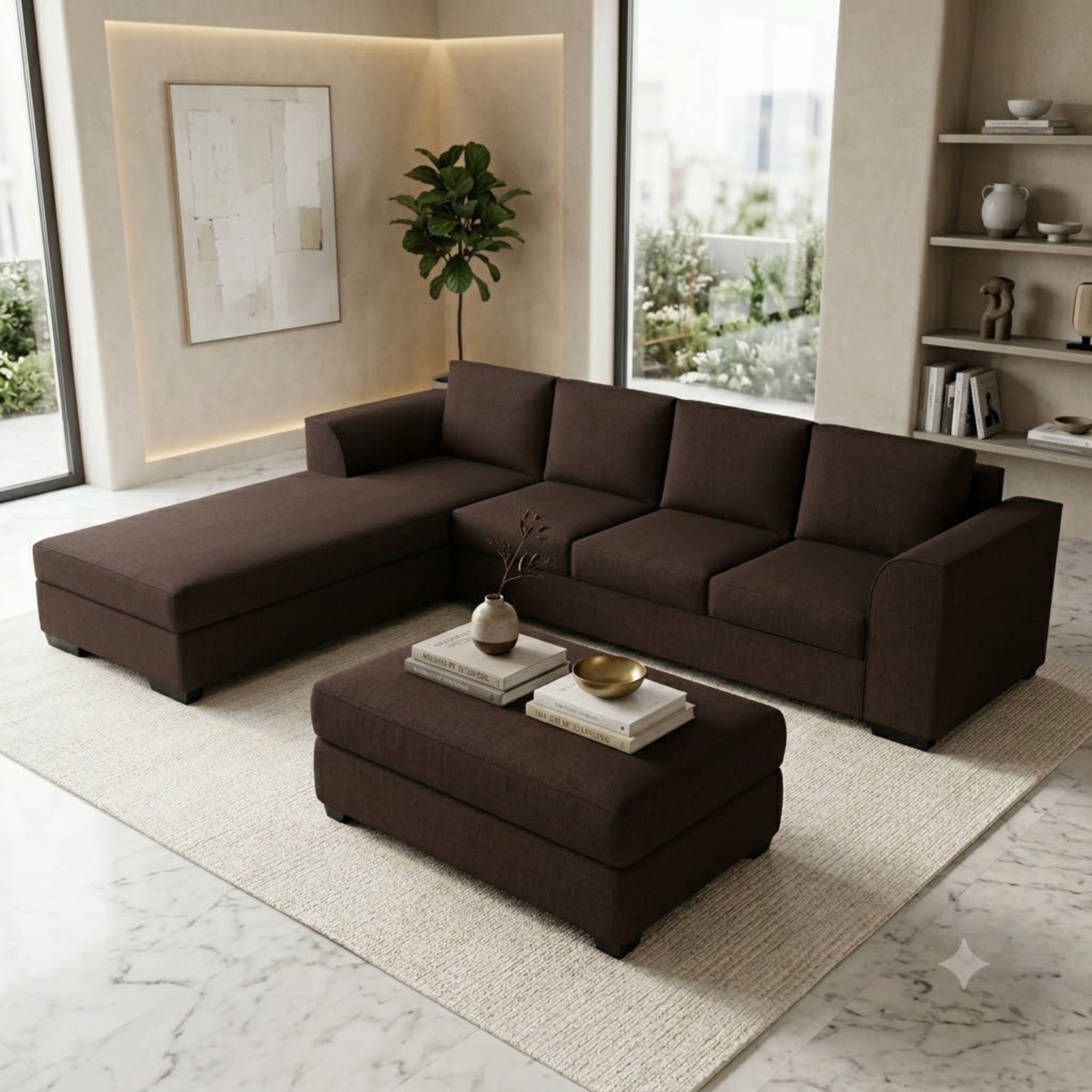 NZ Made Harbor 4 Seater with Chaise Corner Sofa-Ramsey Biscuit