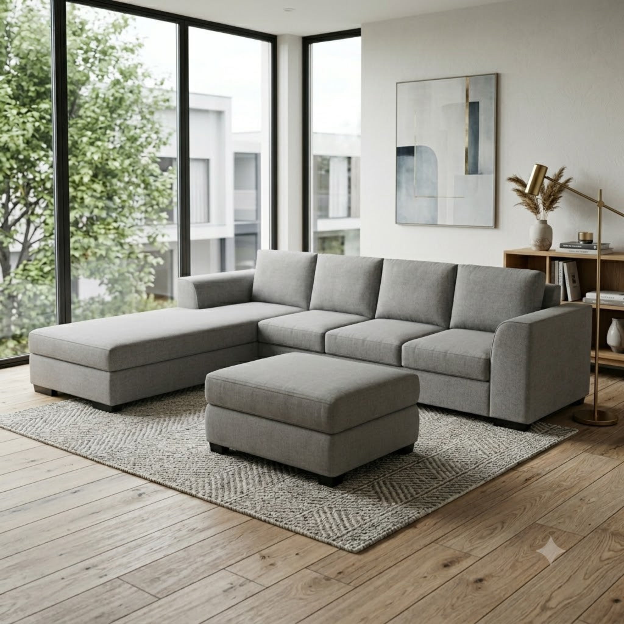 NZ Made Harbor 4 Seater with Chaise Corner Sofa-Ramsey Biscuit