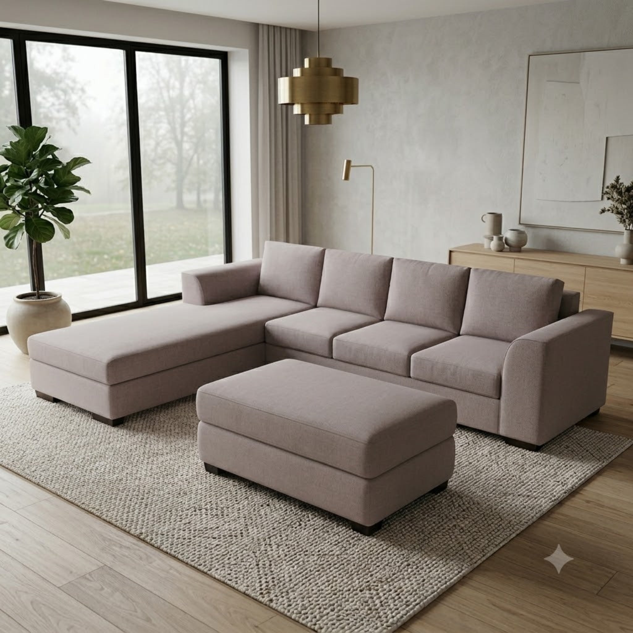 NZ Made Harbor 4 Seater with Chaise Corner Sofa-Ramsey Biscuit