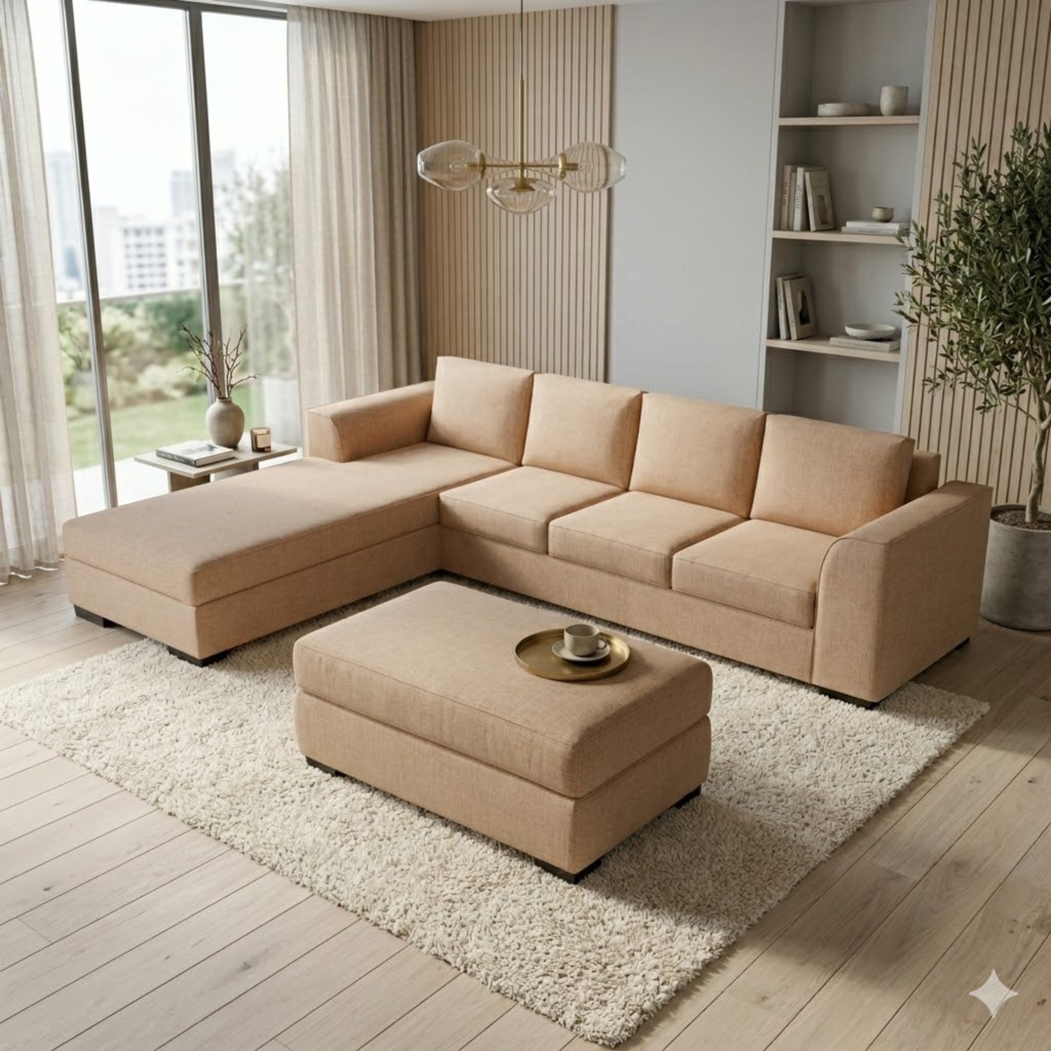 NZ Made Harbor 4 Seater with Chaise Corner Sofa-Ramsey Biscuit