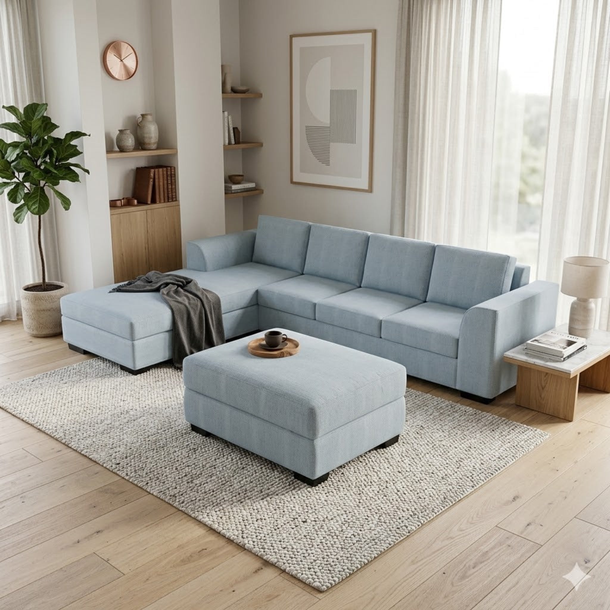 NZ Made Harbor 4 Seater with Chaise Corner Sofa-Ramsey Biscuit
