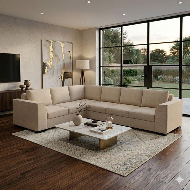 NZ Made Harbor 6 Seater Corner Sofa-Ramsey Biscuit | Furniture World NZ