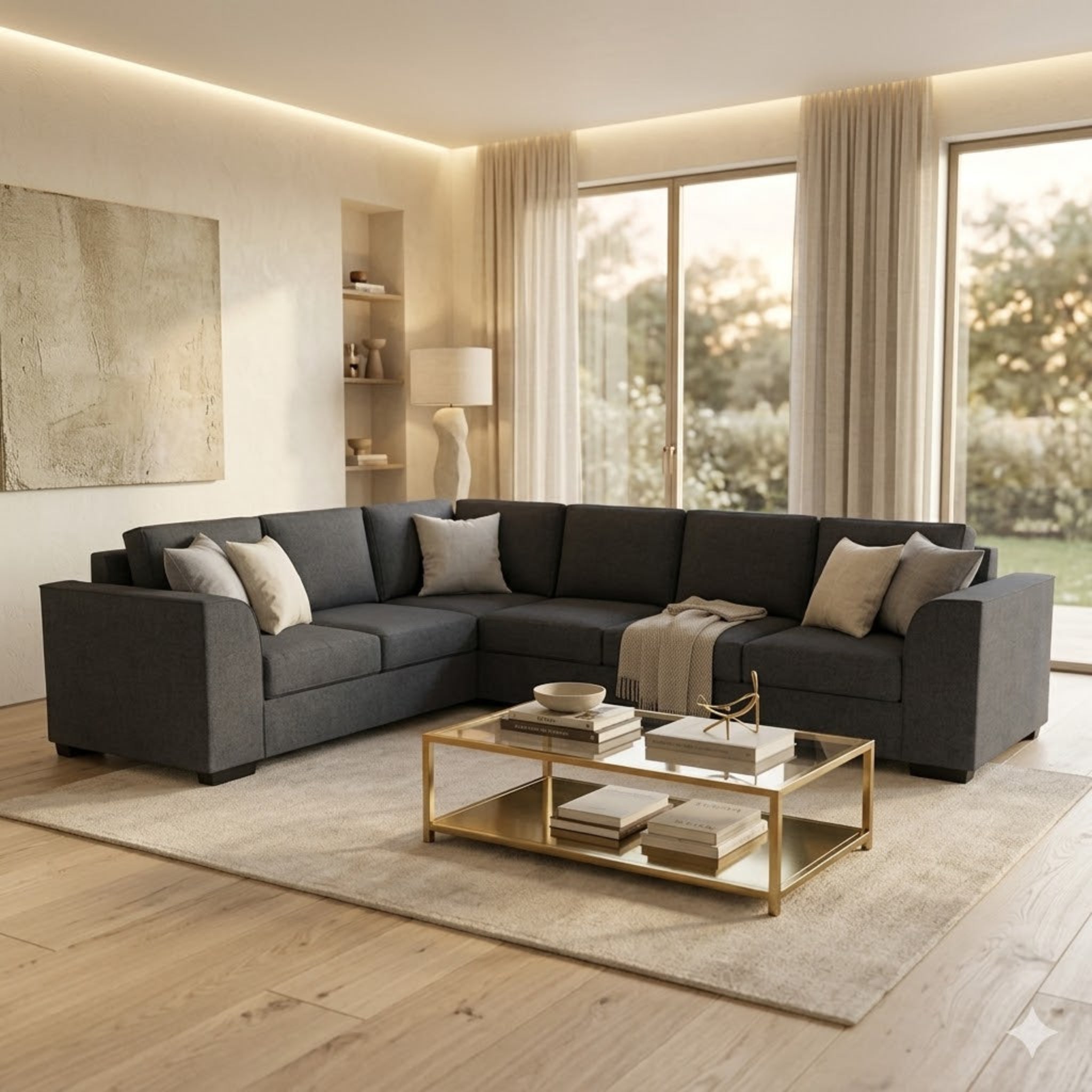 NZ Made Harbor 6 Seater Corner Sofa-Ramsey Biscuit - Detail View | Furniture World NZ
