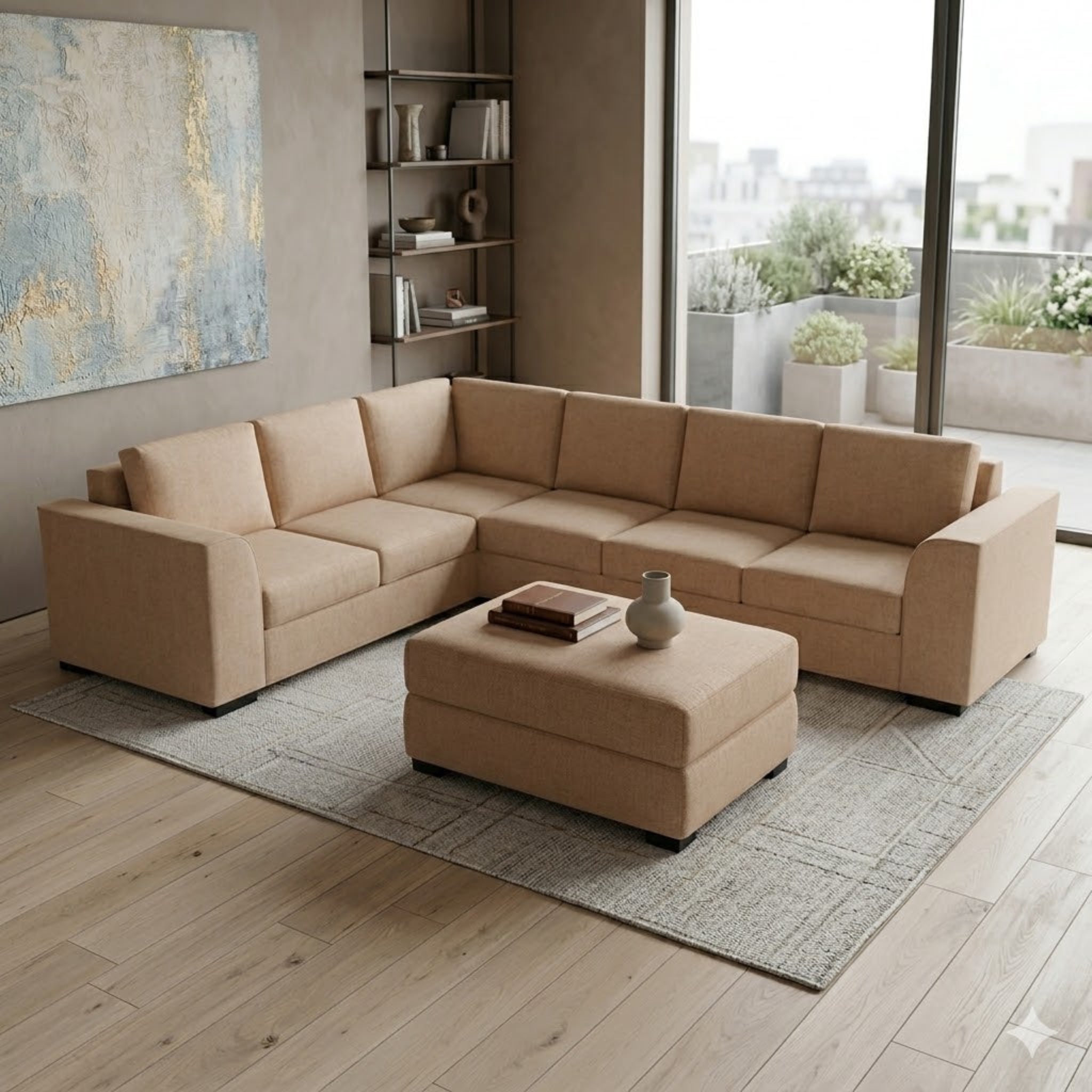 NZ Made Harbor 6 Seater Corner Sofa-Ramsey Biscuit