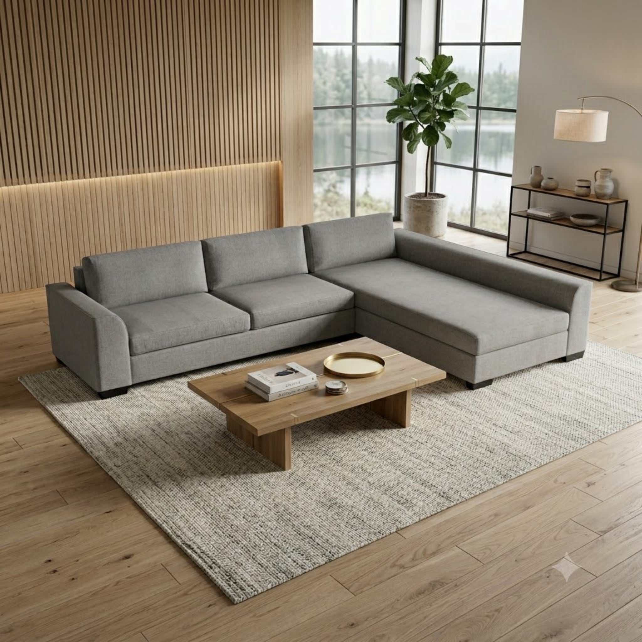 NZ Made Harbor Long-Arm with Chaise Corner Sofa-Ramsey Biscuit
