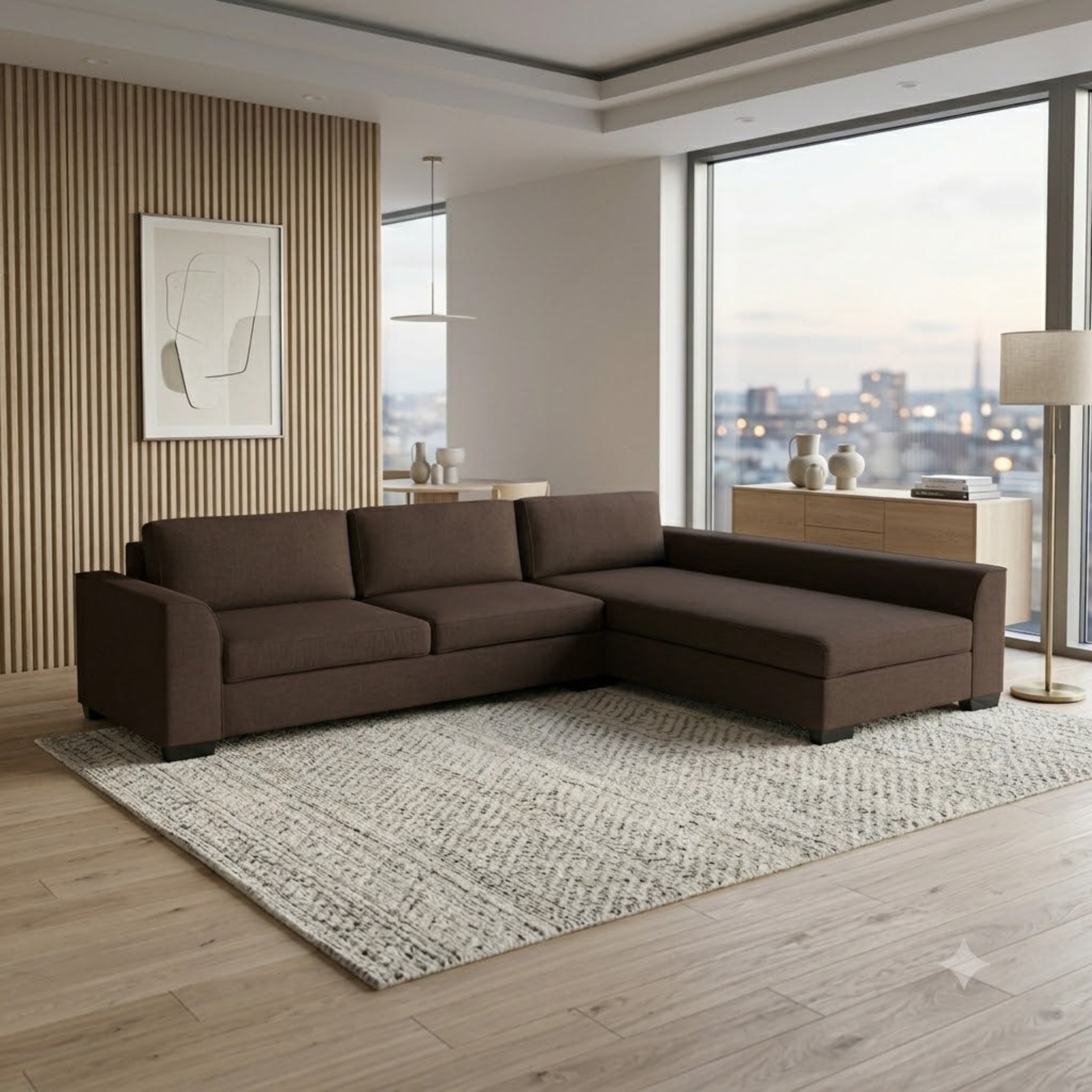 NZ Made Harbor Long-Arm with Chaise Corner Sofa-Ramsey Biscuit