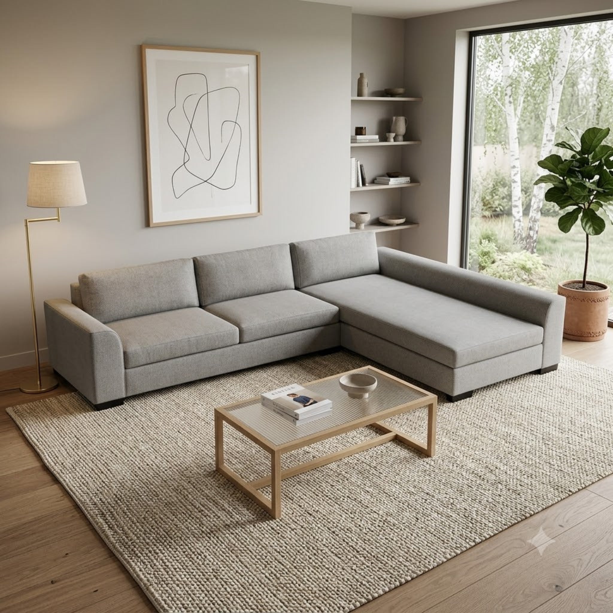 NZ Made Harbor Long-Arm with Chaise Corner Sofa-Ramsey Biscuit